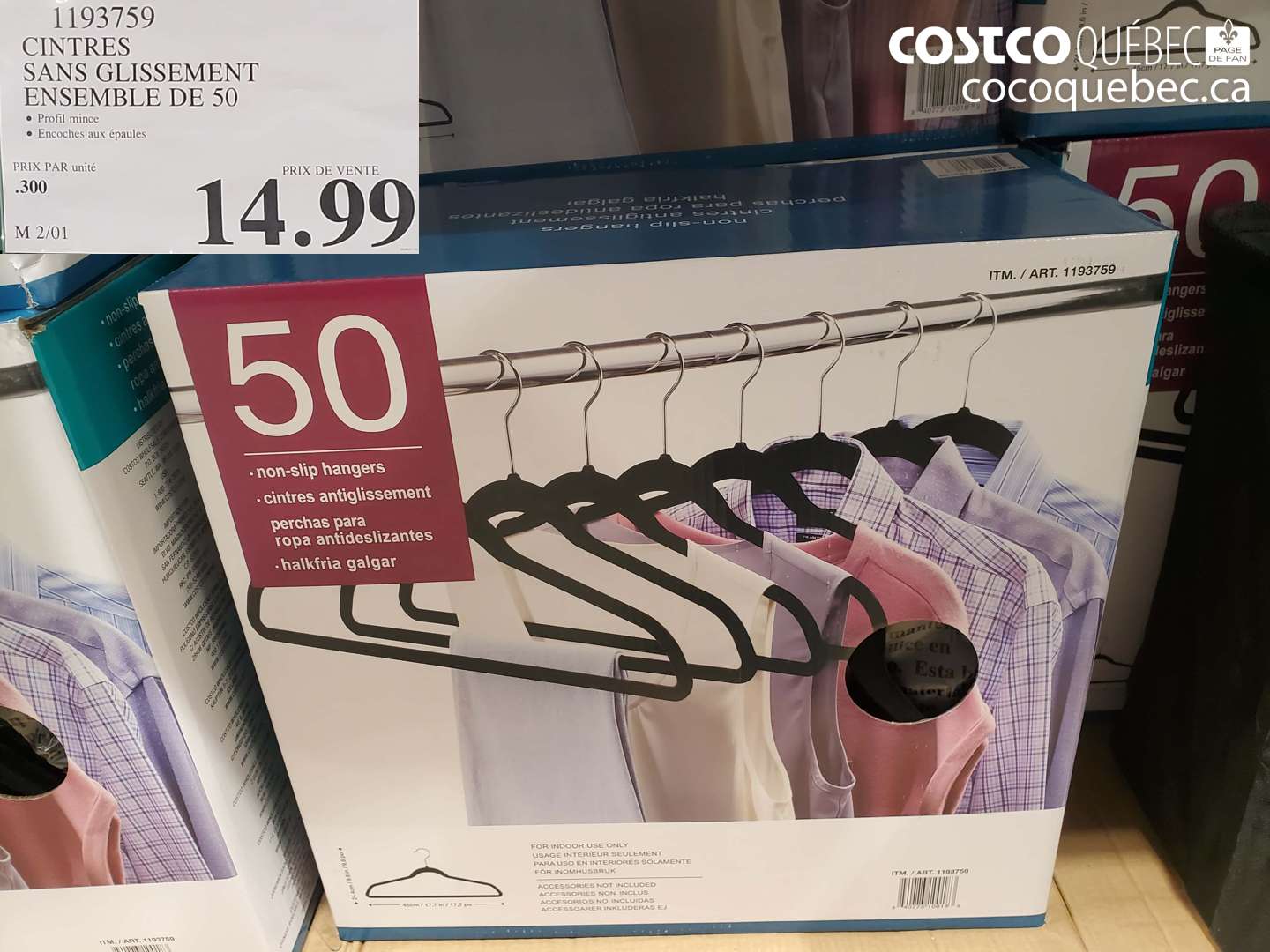 1193759 CINTRES SANS GLISSEMENT ENSEMBLE DE 50 $14.99