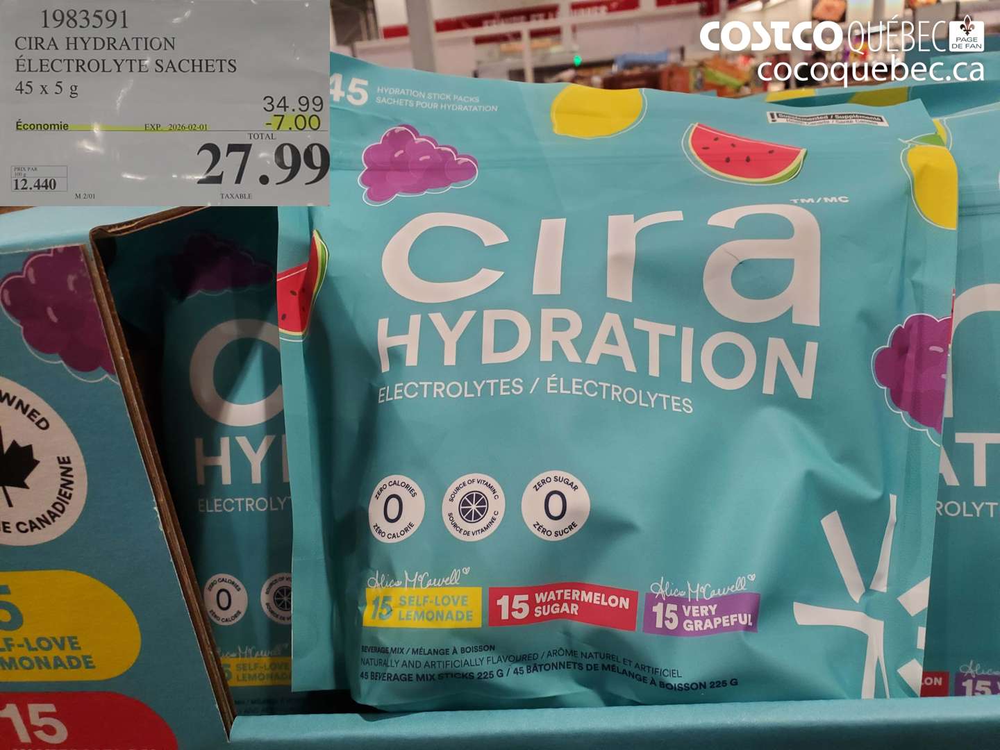1983591 CIRA HYDRATION ELECTROLYTE SACHETS 45 X 5 G ($7.00 INSTANT SAVINGS EXPIRES ON 2026-02-01) $27.99