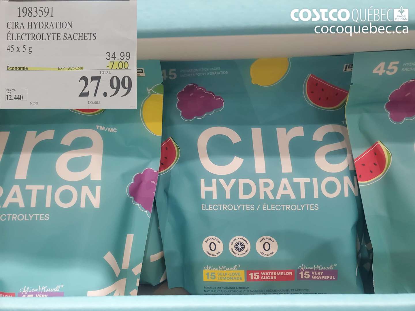 1983591 CIRA HYDRATION ÉLECTROLYTE SACHETS 45 x 5 g ($7.00 INSTANT SAVINGS EXPIRES ON 2026-02-01) $27.99
