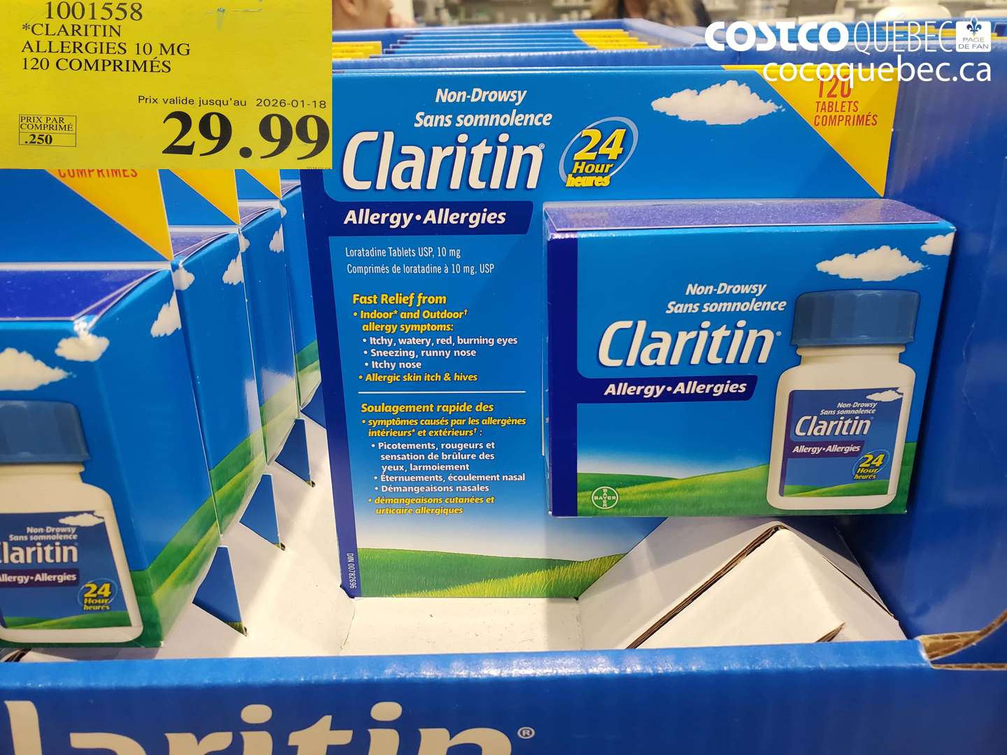 1001558 CLARITIN ALLERGIES 10MG 120 COMPRIMES  (EXPIRES ON 2062-01-18) $29.99