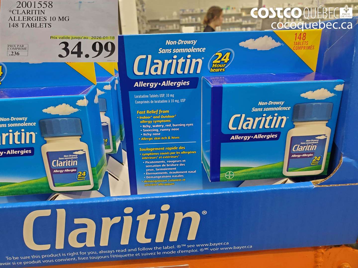 2001558 CLARITIN ALLERGIES 10 MG 148 TABLETS (EXPIRES ON 2026-01-18) $34.99