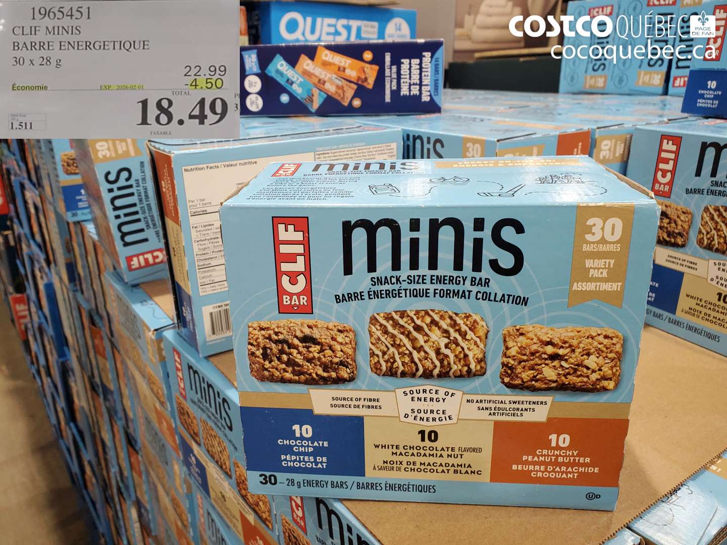 1965451 CLIF MINIS BARRE ENERGETIQUE 30 X 28G ($4.50 INSTANT SAVINGS EXPIRES ON 2026-02-01) $18.49