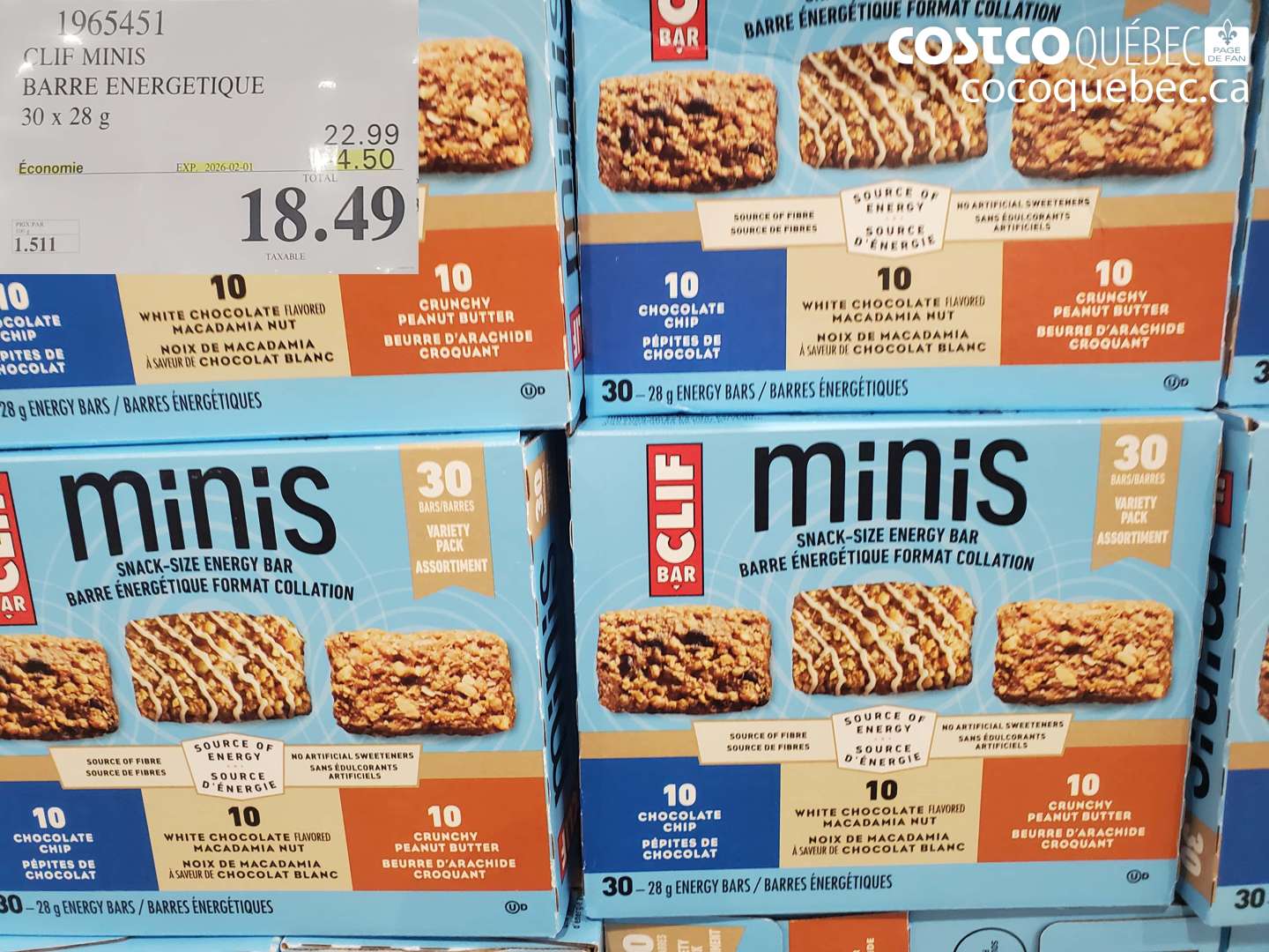 1965451 CLIF MINIS BARRE ENERGETIQUE 30 X 28G ($4.50 INSTANT SAVINGS EXPIRES ON 2026-02-01) $18.49