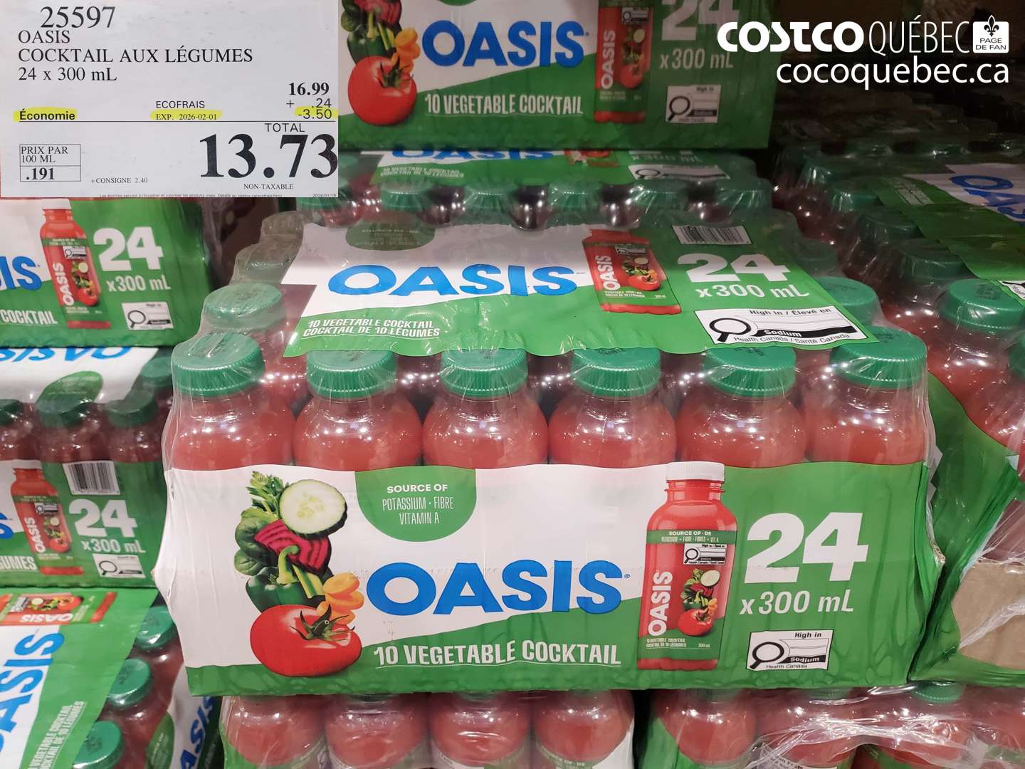 25597 COCKTAIL AUX LÉGUMES 24 x 300 mL ($3.50 INSTANT SAVINGS EXPIRES ON 2026-02-01) $13.73