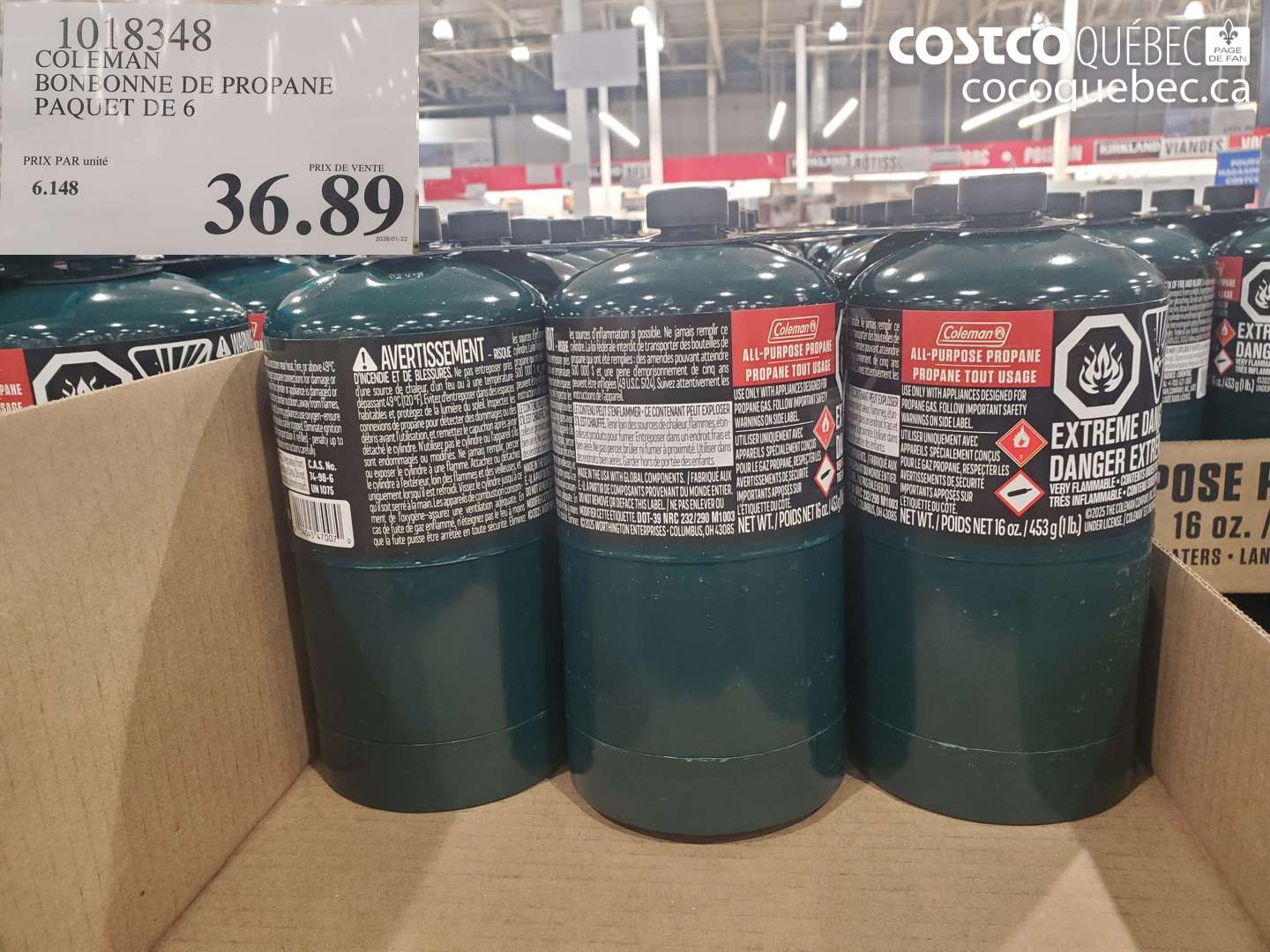 1018348 COLEMAN BONBONNE DE PROPANE PAQUET DE 6 $36.89