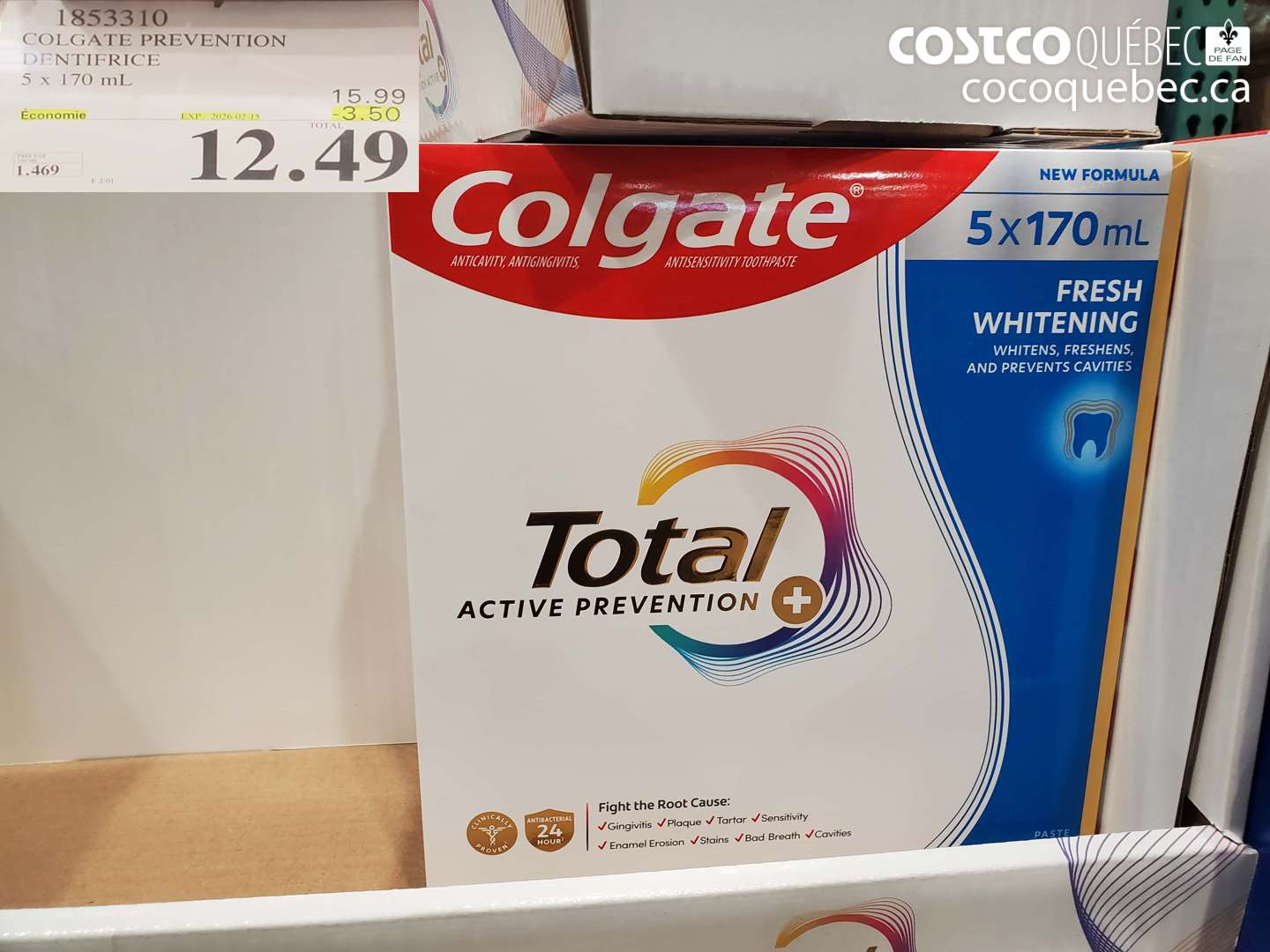 1853310 COLGATE PREVENTION DENTIFRICE 5 x 170 mL ($3.50 INSTANT SAVINGS EXPIRES ON 2025-02-15) $15.99