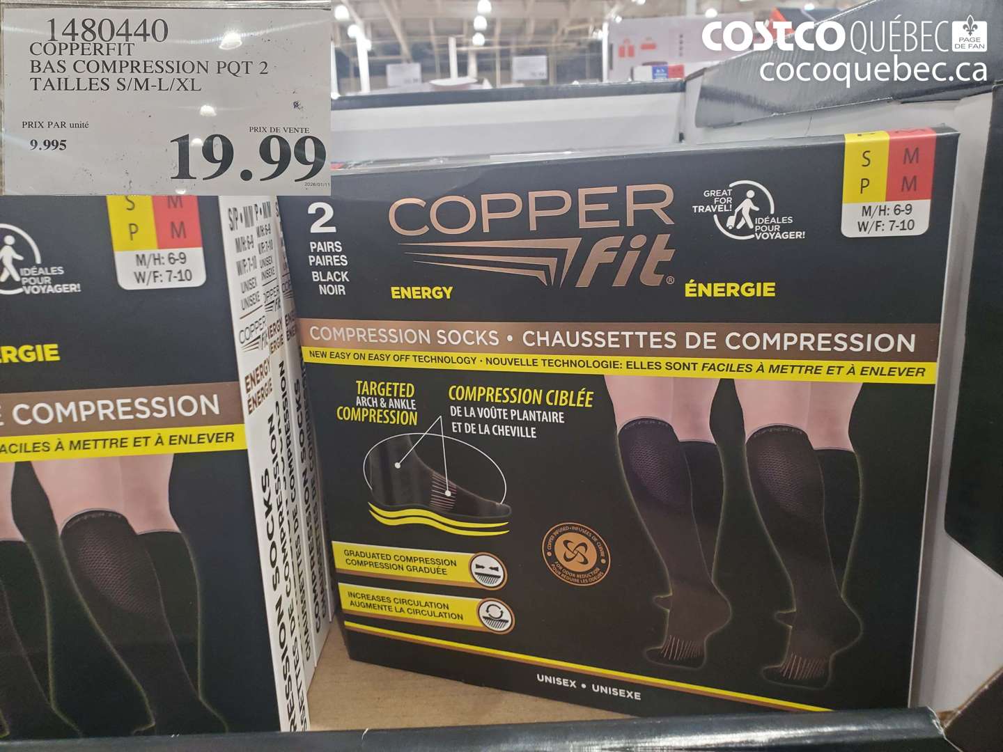 1480440 COPPERFIT BAS COMPRESSION POT 2 TAILLES S/M-L/XL $19.99