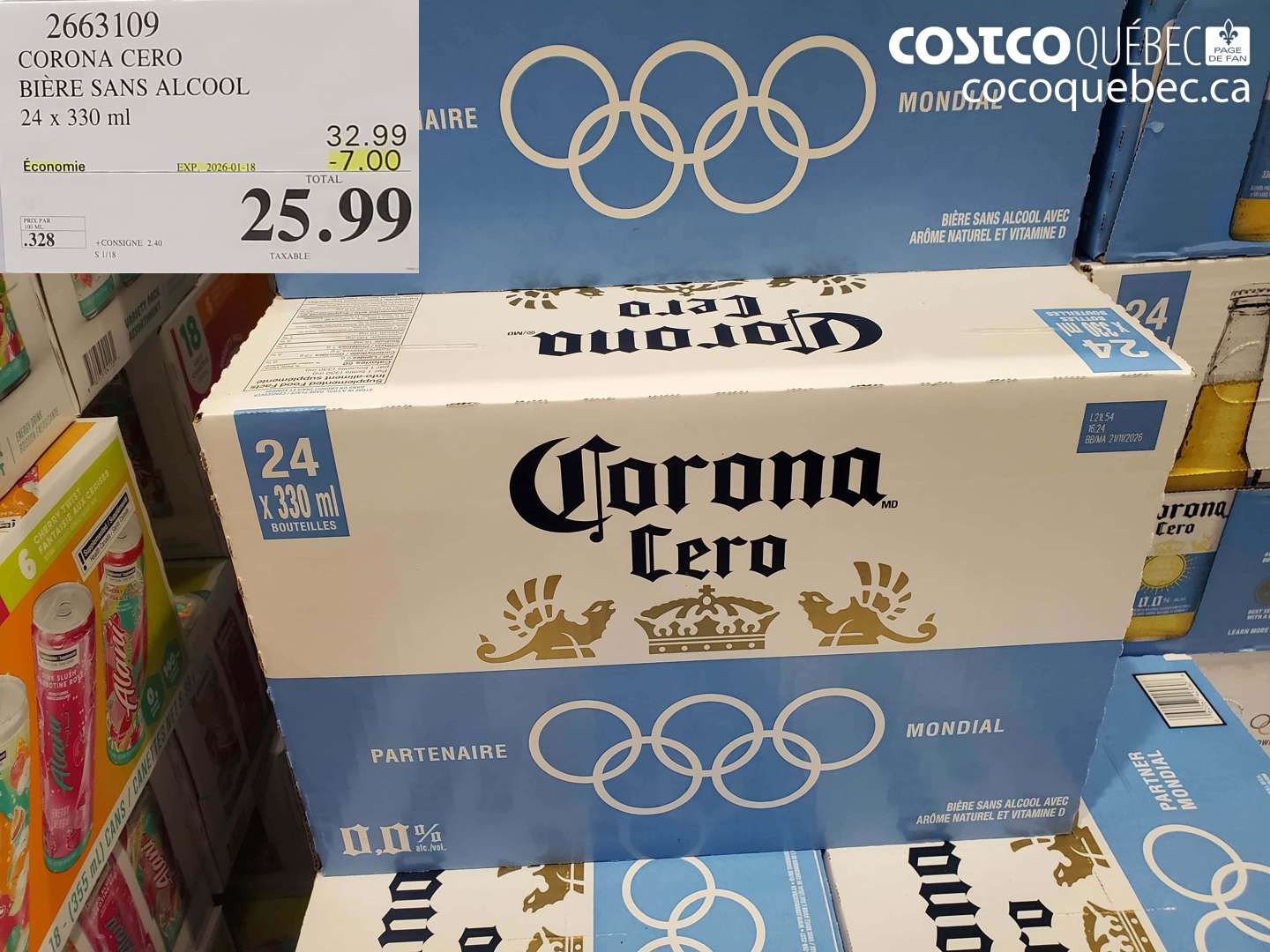 2663109 CORONA CERO BIÈRE SANS ALCOOL 24 x 330 ml ($7.00 INSTANT SAVINGS EXPIRES ON 2026-01-18) $25.99