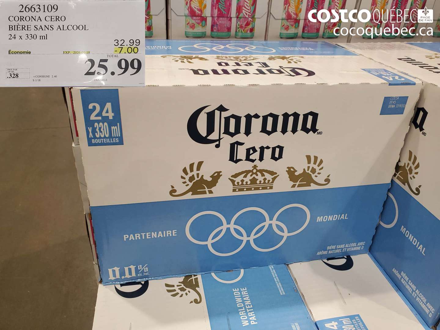 2663109 CORONA CERO BIÈRE SANS ALCOOL 24 x 330 ml ($7.00 INSTANT SAVINGS EXPIRES ON 2026-01-18) $25.99