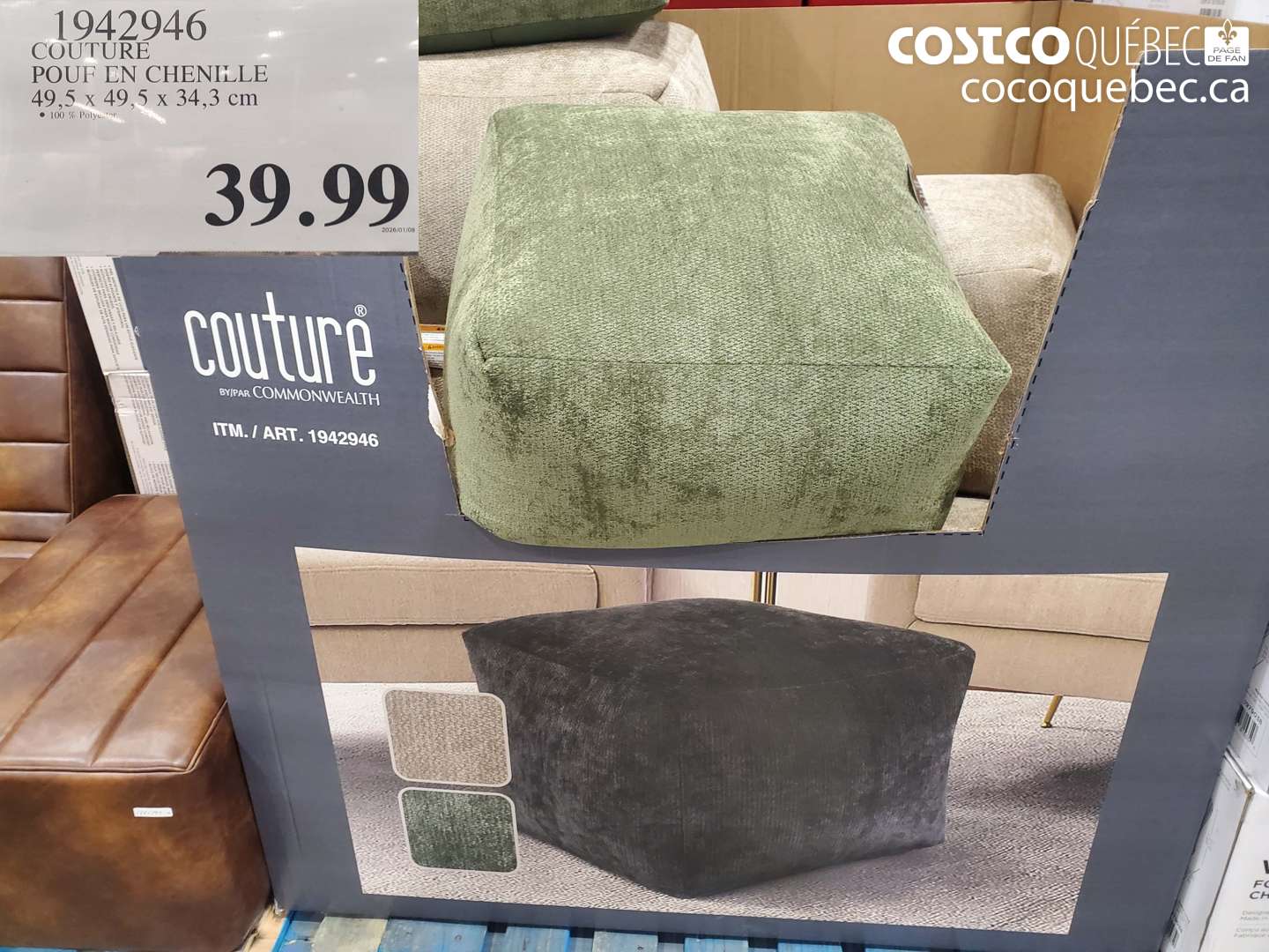 1942946 COUTURE POUF EN CHENILLE $39.99