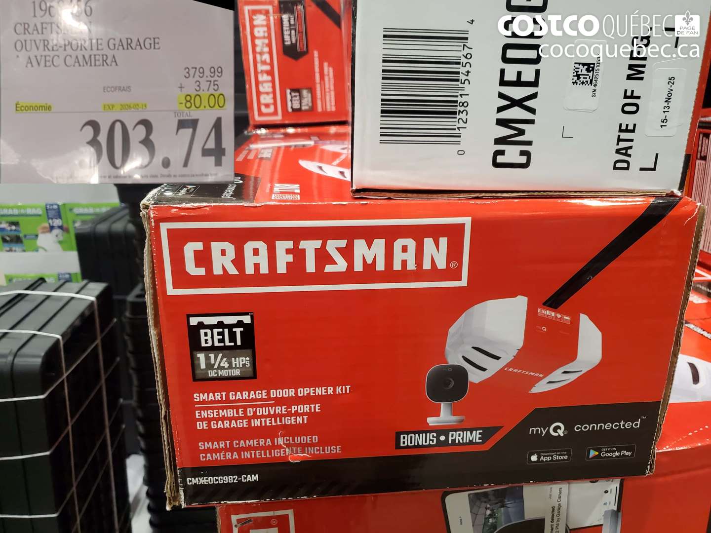 1960456 CRAFTSMAN OUVRE-PORTE GARAGE AVEC CAMERA ($80.00 INSTANT SAVINGS EXPIRES ON 2026-02-15) $303.74