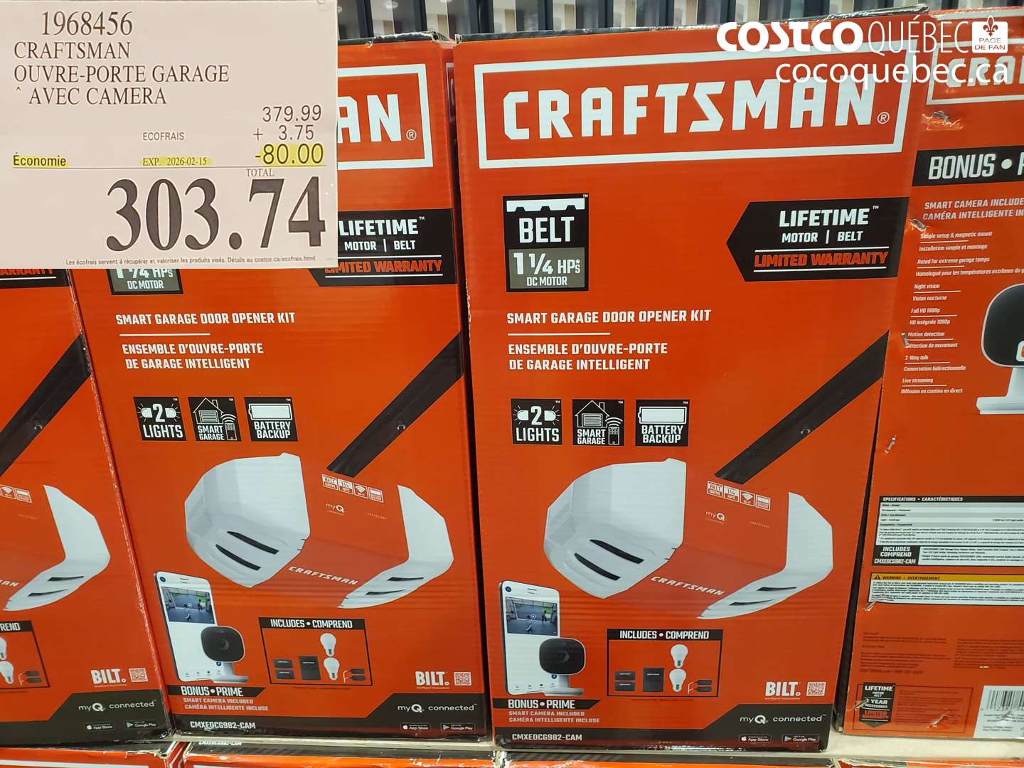 1968456 CRAFTSMAN OUVRE-PORTE GARAGE AVEC CAMERA ($80.00 INSTANT SAVINGS EXPIRES ON 2026-02-15) $303.74