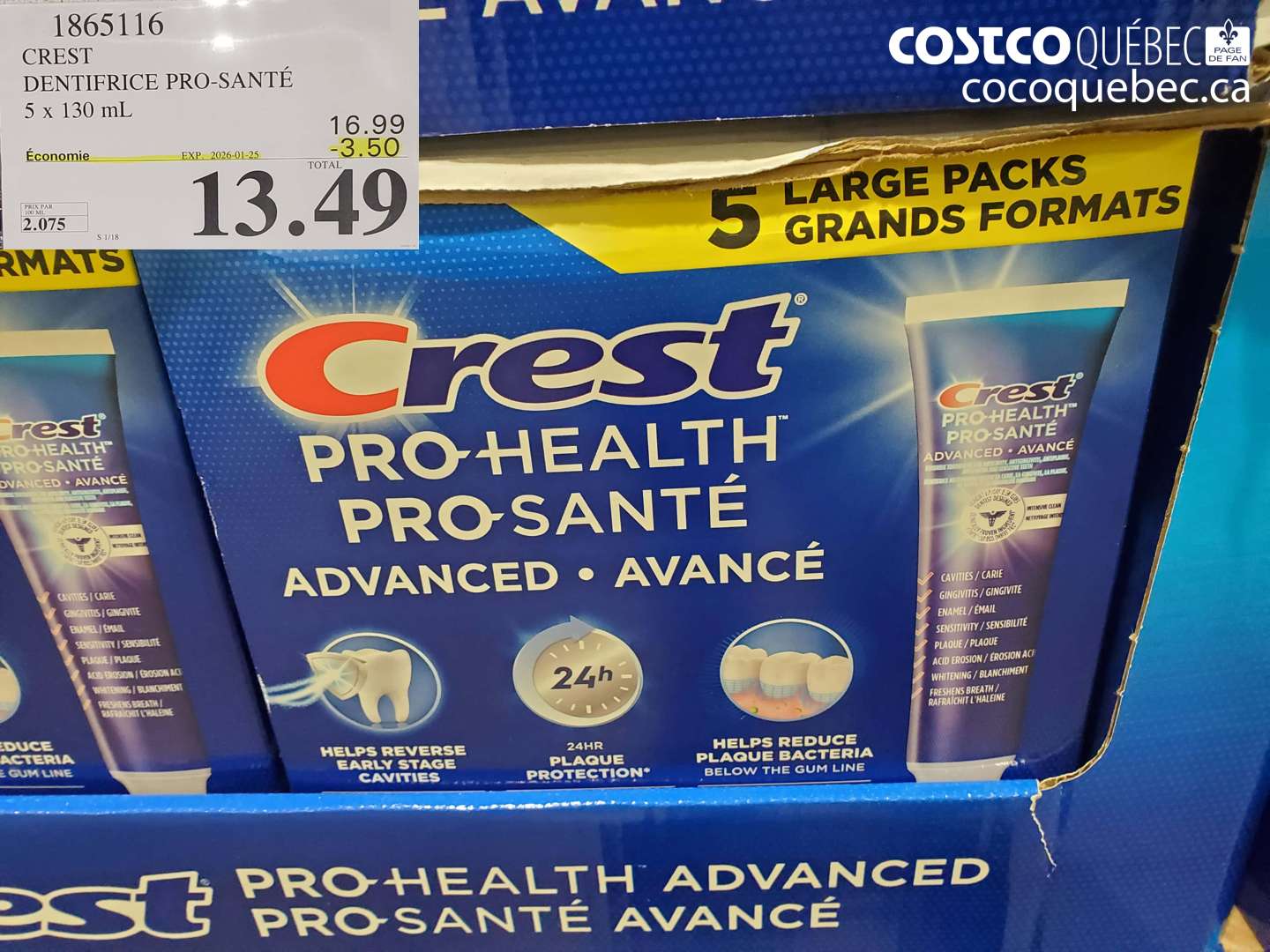 1865116 CREST DENTIFRICE PRO-SANTÉ 5 x 130 mL ($3.50 INSTANT SAVINGS EXPIRES ON 2026-01-25) $13.49