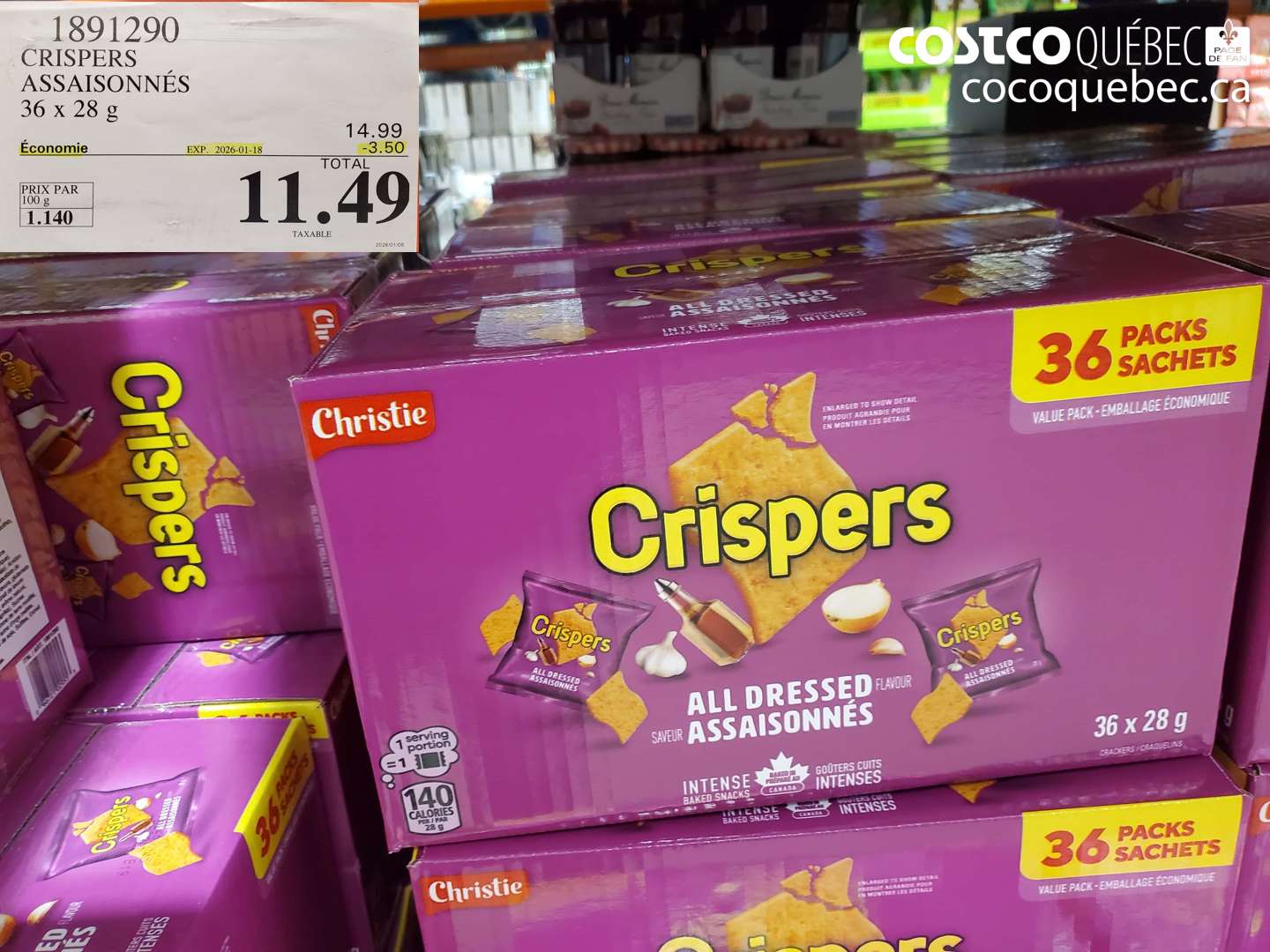 1891290 CRISPERS ASSAISONNES 36 x 28 g  ($3.50 INSTANT SAVINGS EXPIRES ON 2026-01-18) $11.49