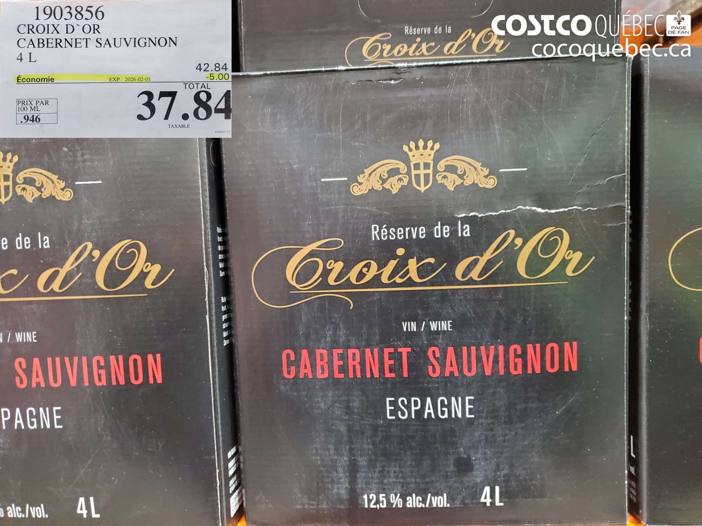 1903856 CROIX D'OR CABERNET SAUVIGNON 4 L ($5.00 INSTANT SAVINGS EXPIRES ON 2026-02-01) $37.84