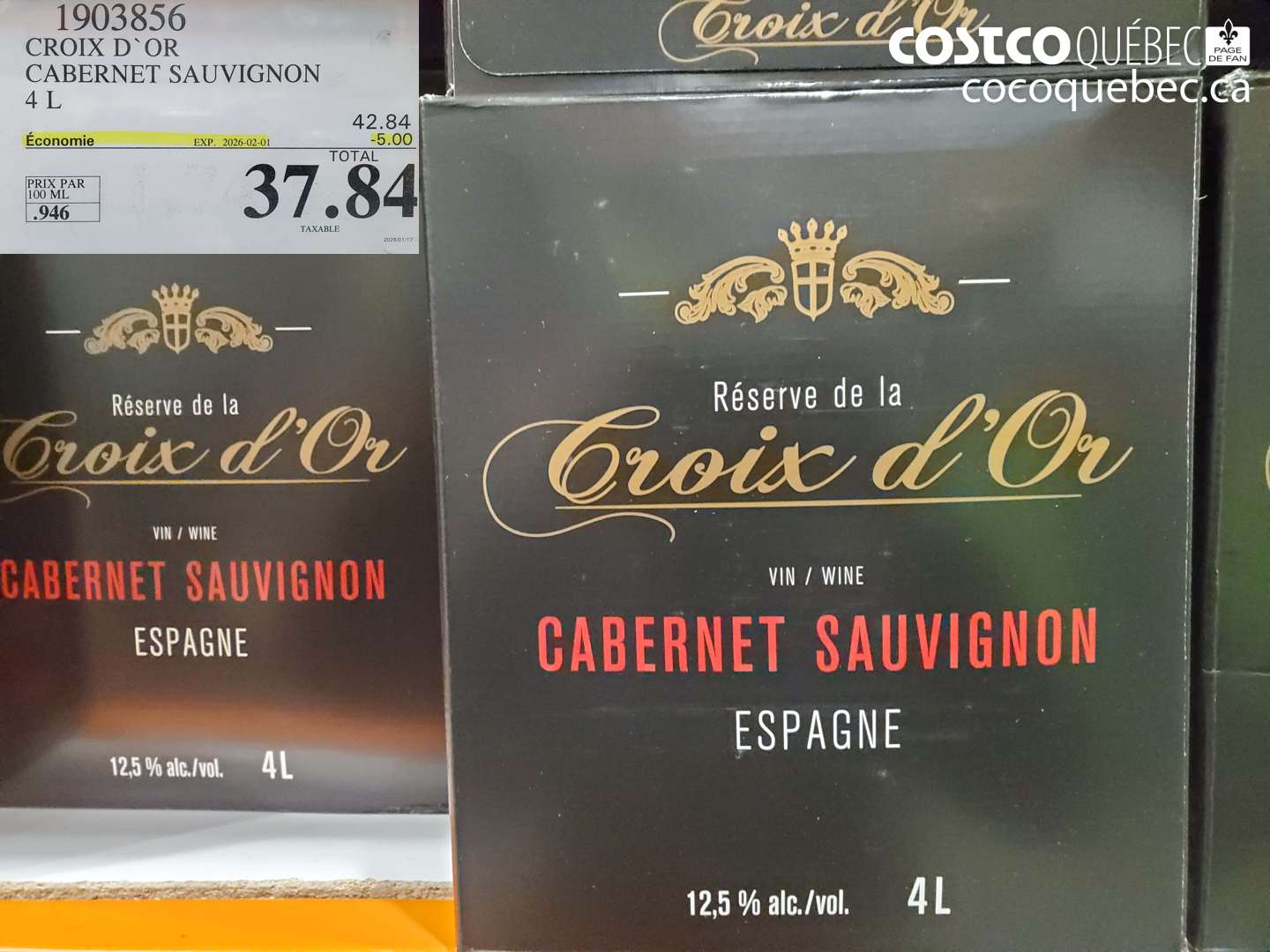 1903856 CROIX D'OR CABERNET SAUVIGNON 4 L ($5.00 INSTANT SAVINGS EXPIRES ON 2026-02-01) $37.84