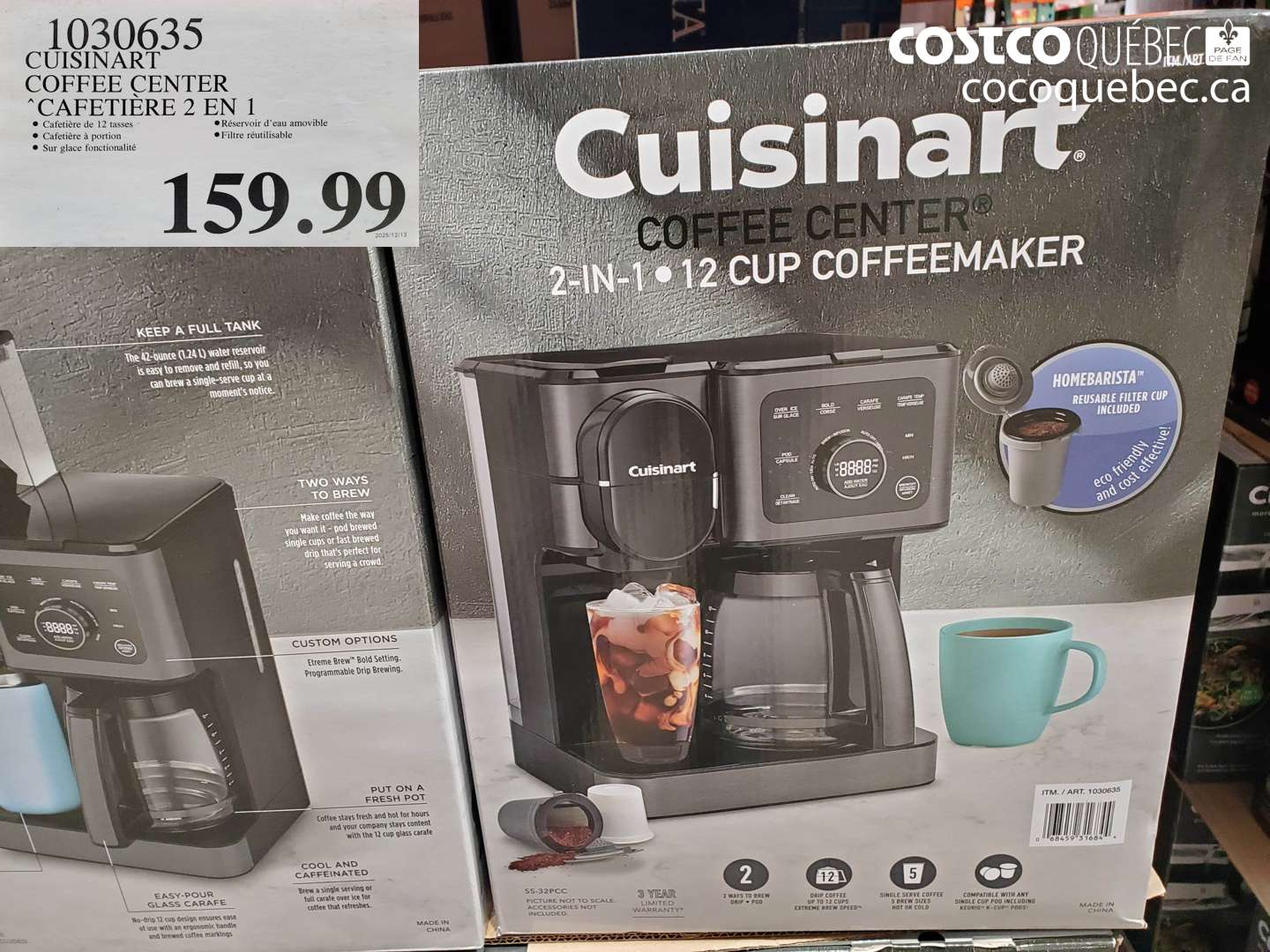 1030635 CUISINART COFFEE CENTER CAFETIÈRE 2 EN 1 $159.99