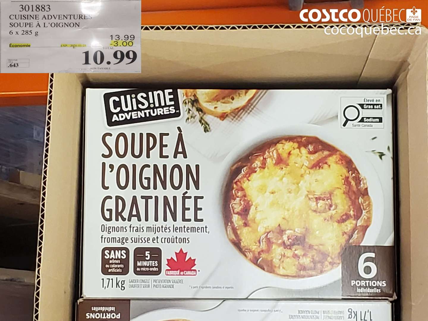 301883 CUISINE ADVENTURES SOUPE À L'OIGNON 6 x 285 g ($3.00 INSTANT SAVINGS EXPIRES ON 2026-01-25) $10.99