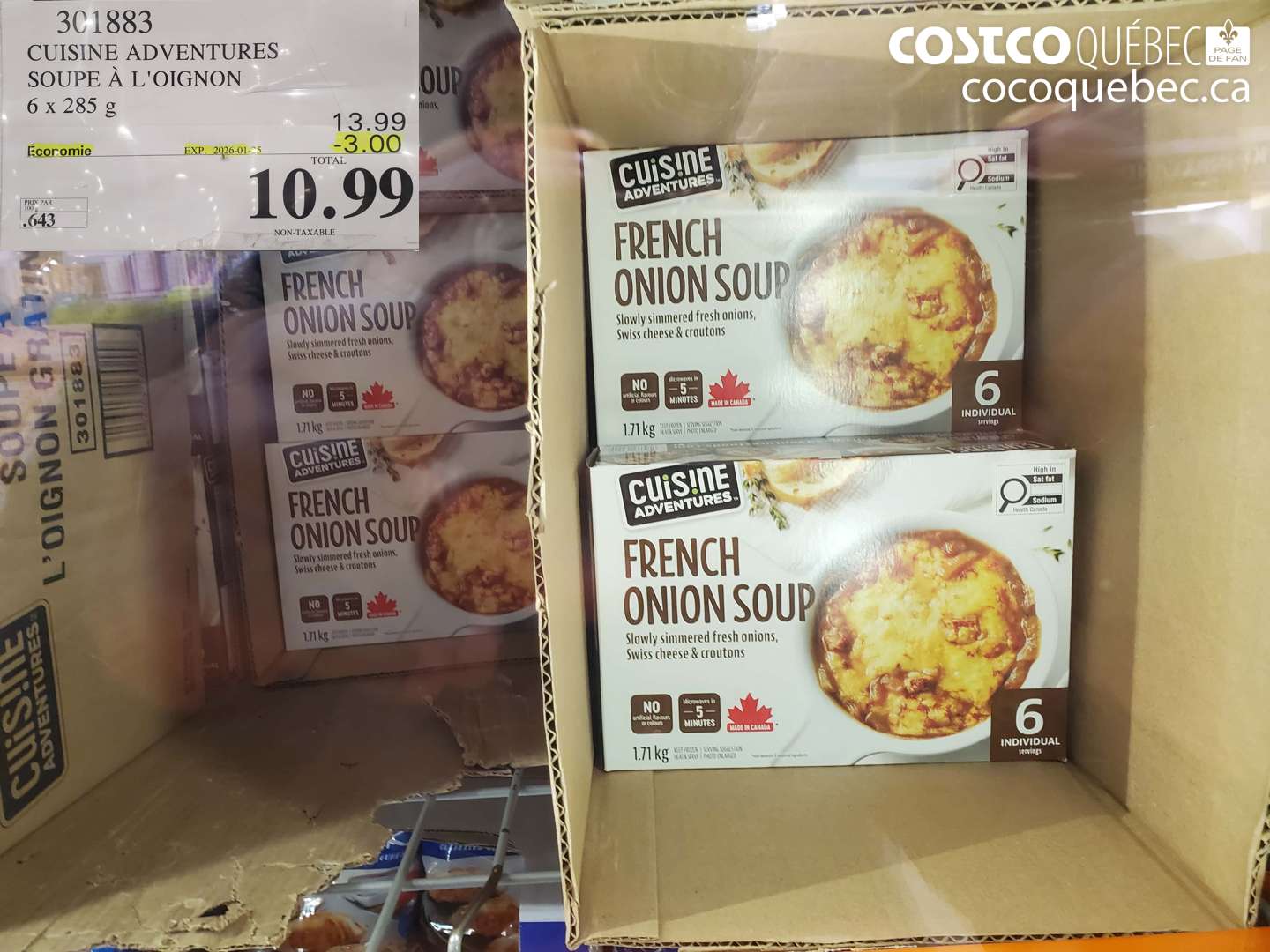 301883 CUISINE ADVENTURES SOUPE À L'OIGNON 6 x 85 g ($3.00 INSTANT SAVINGS EXPIRES ON 2026-01-25) $10.99