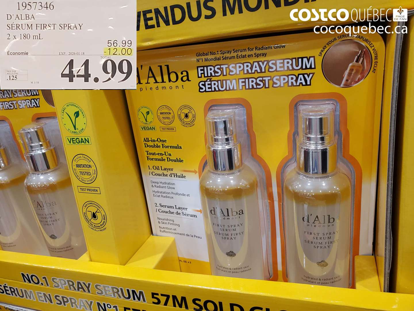 1957346 D'ALBA SÉRUM FIRST SPRAY 2 x 180 mL ($12.00 INSTANT SAVINGS EXPIRES ON 2026-01-18) $44.99