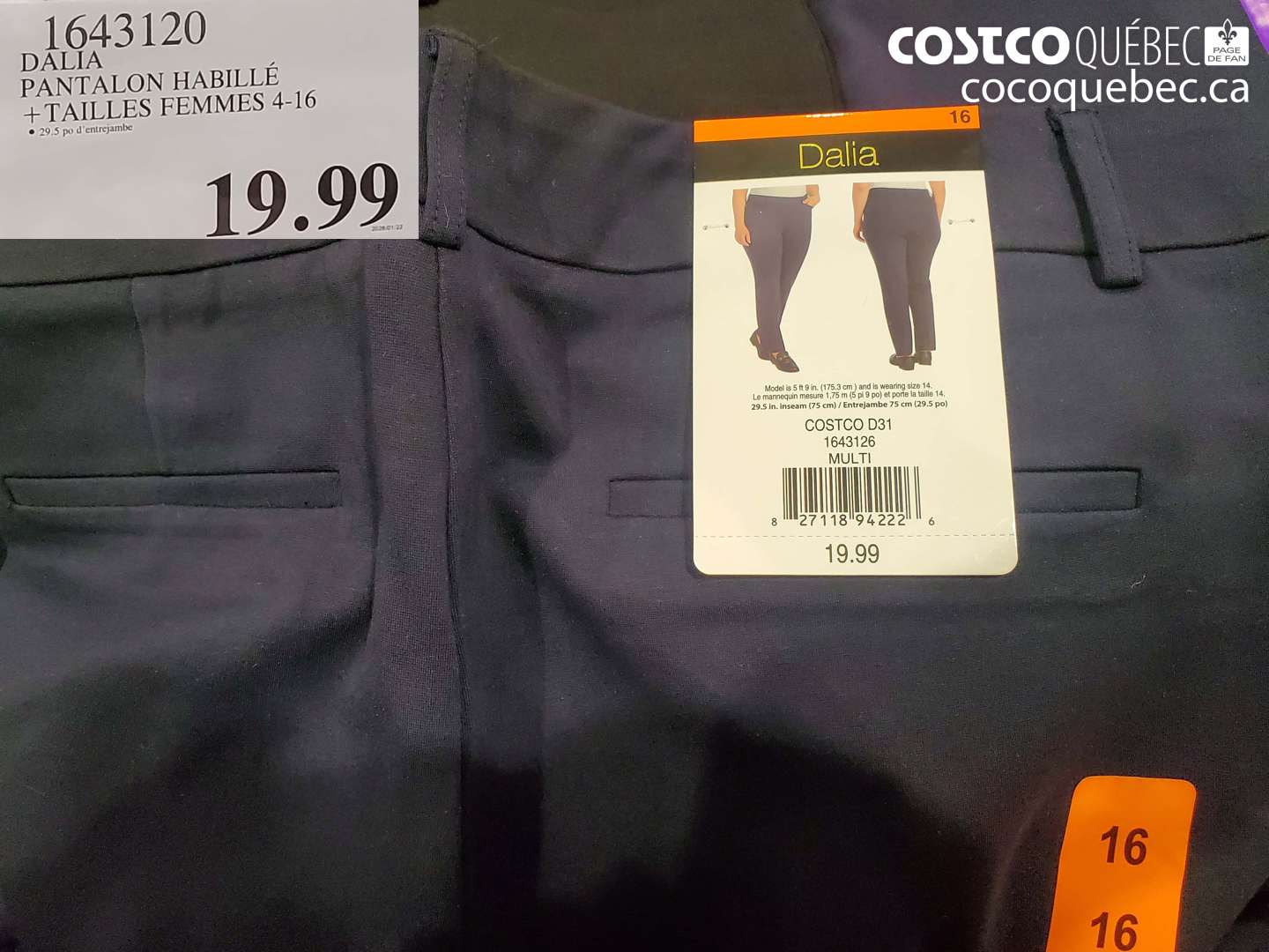 1643120 DALIA PANTALON HABILLÉ + TAILLES FEMMES 4-16 $19.99