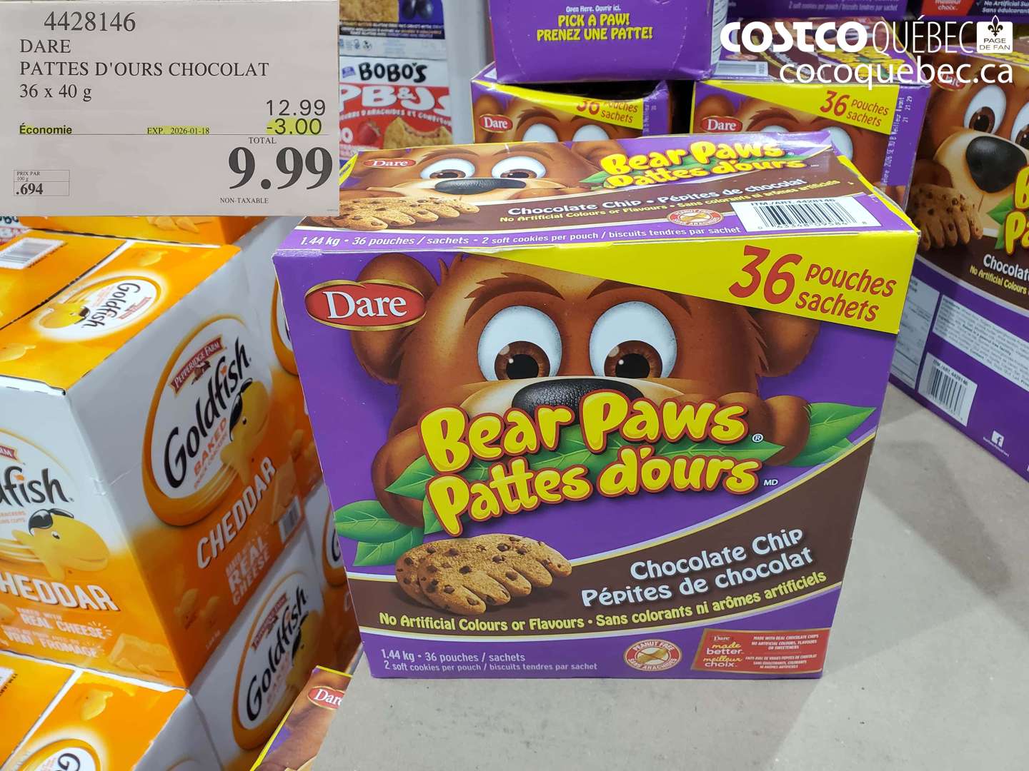 4428146 DARE PATTES D'OURS CHOCOLAT 36 x 40 g ($3.00 INSTANT SAVINGS EXPIRES ON 2026-01-18) $9.99