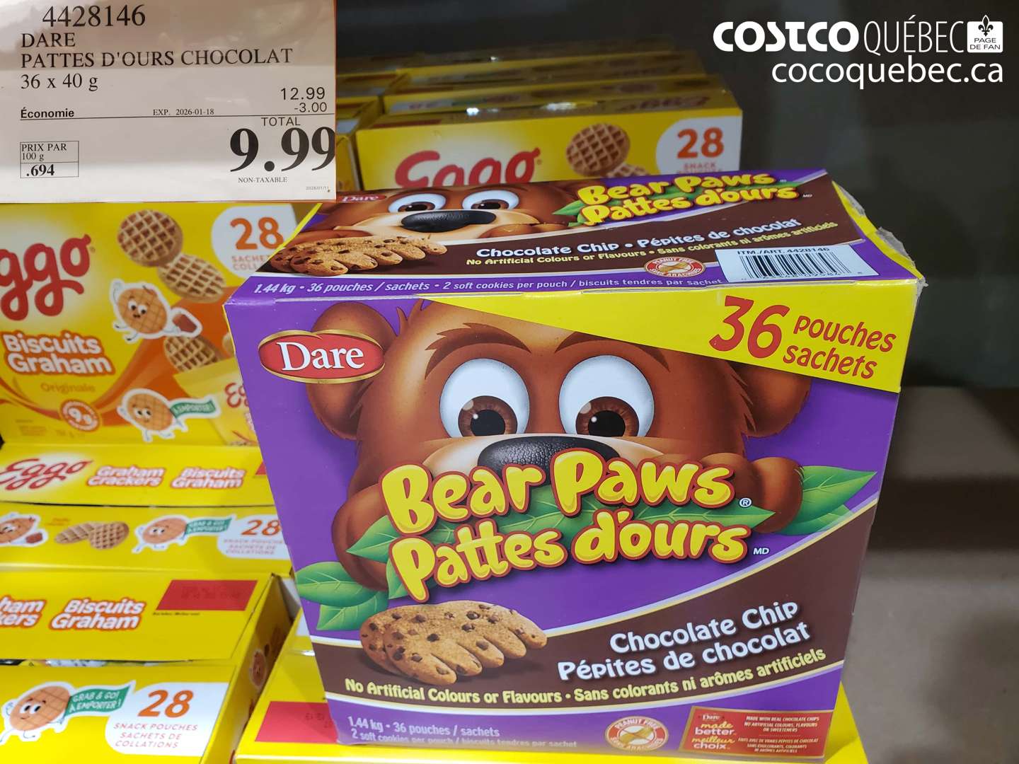 4428146 DARE PATTES D'OURS CHOCOLAT 36 x 40 g ($3.00 INSTANT SAVINGS EXPIRES ON 2026-01-18) $9.99