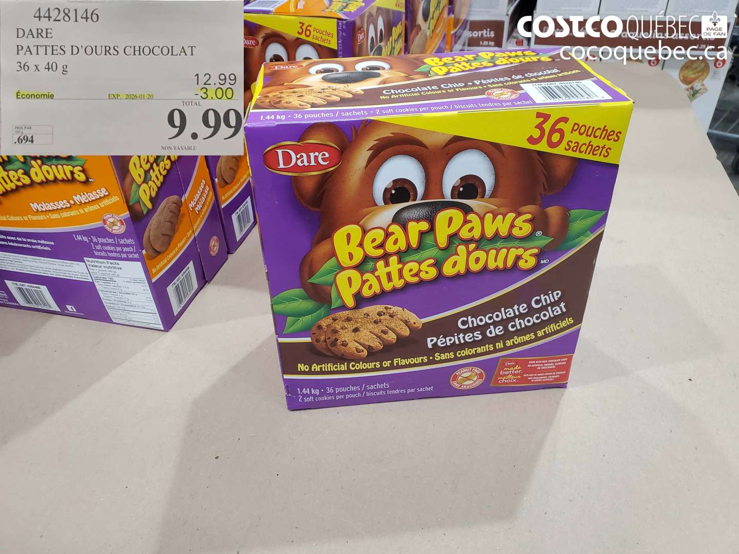 4428146 DARE PATTES D'OURS CHOCOLAT 36 x 40 g ($3.00 INSTANT SAVINGS EXPIRES ON 2026-01-20) $9.99