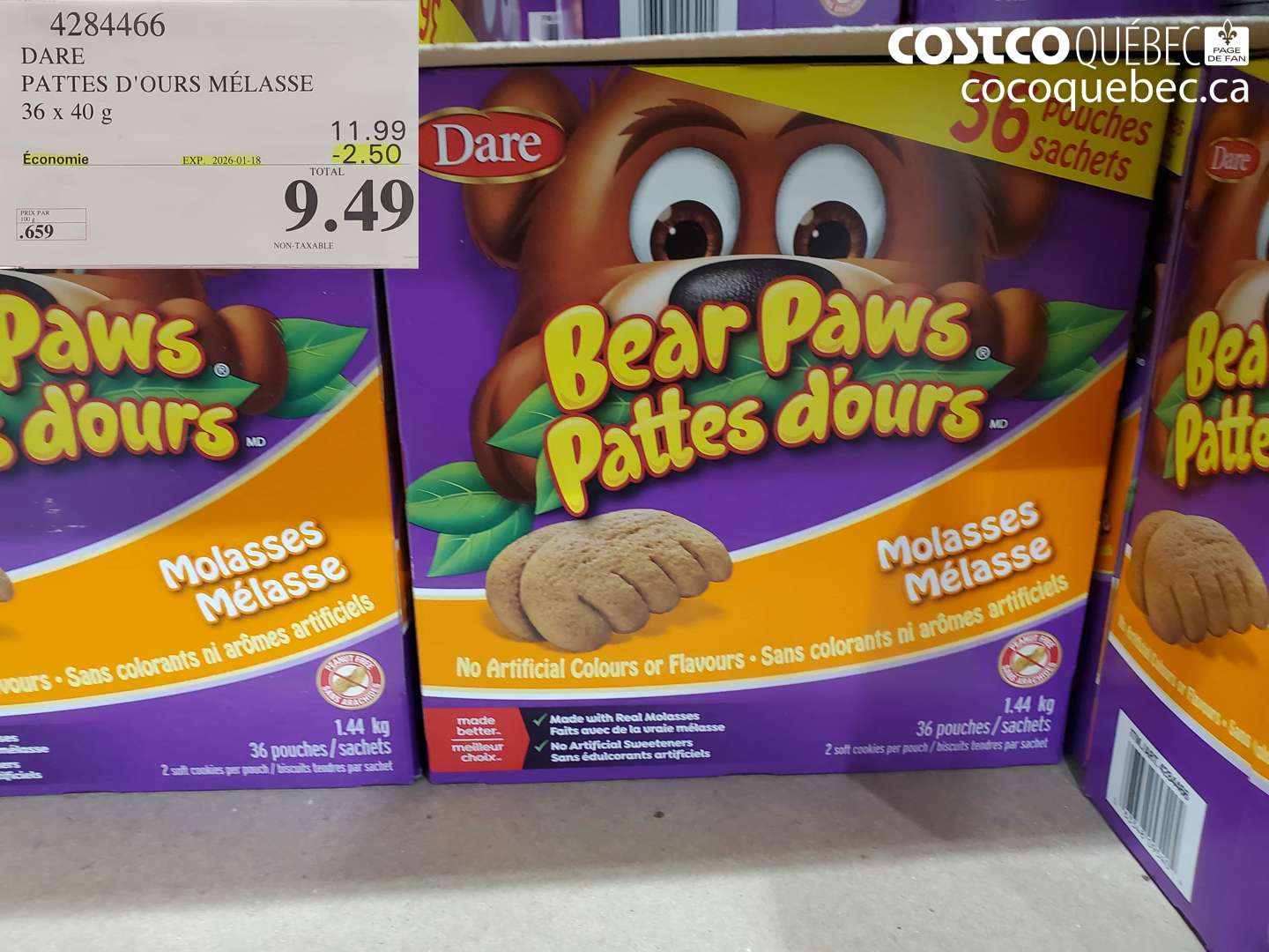 4284466 DARE PATTES D'OURS MÉLASSE 36 x 40 g ($2.50 INSTANT SAVINGS EXPIRES ON 2026-01-18) $9.49