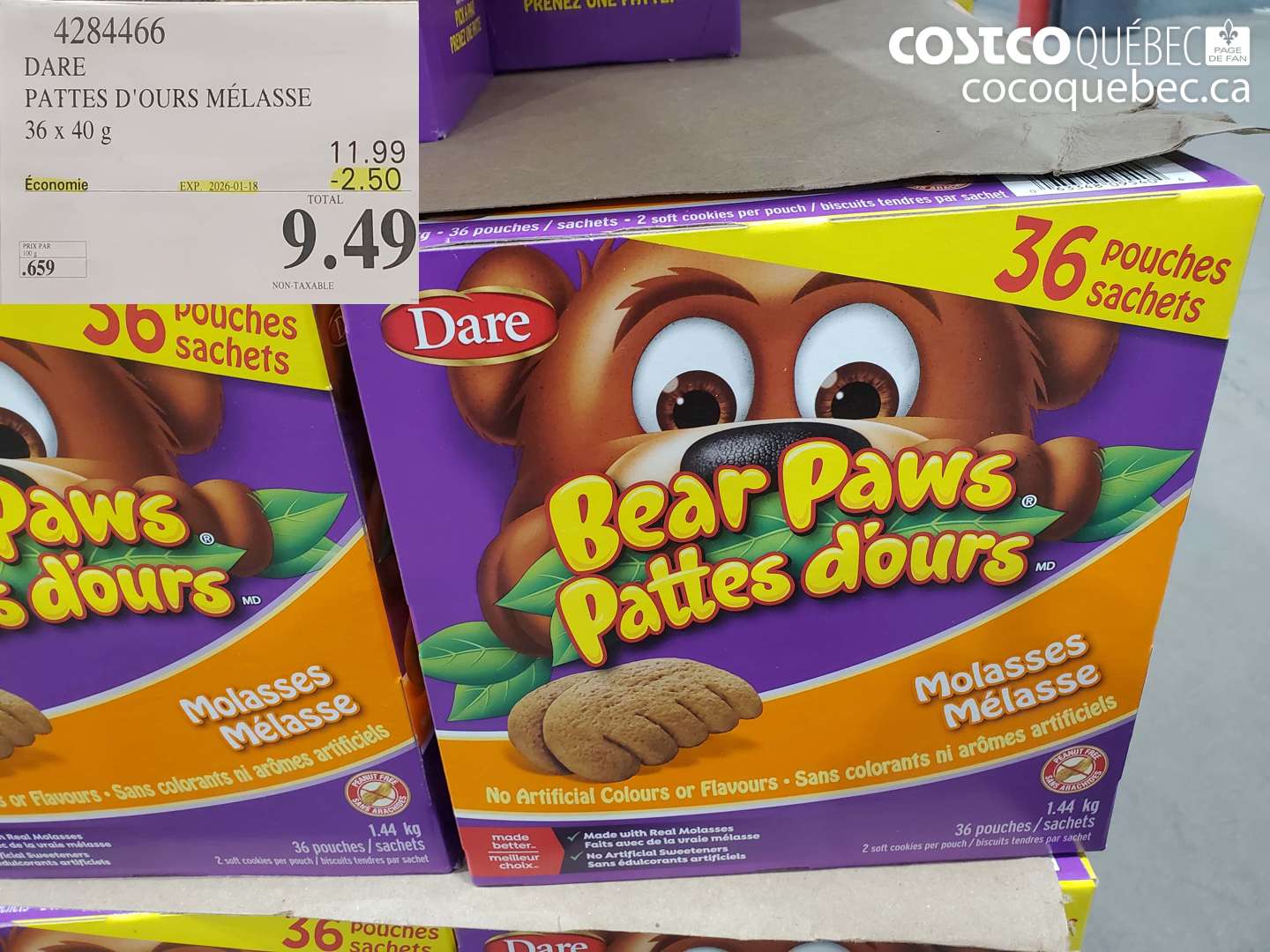 4284466 DARE PATTES D'OURS MÉLASSE 36 x 40 g ($2.50 INSTANT SAVINGS EXPIRES ON 2026-01-18) $9.49