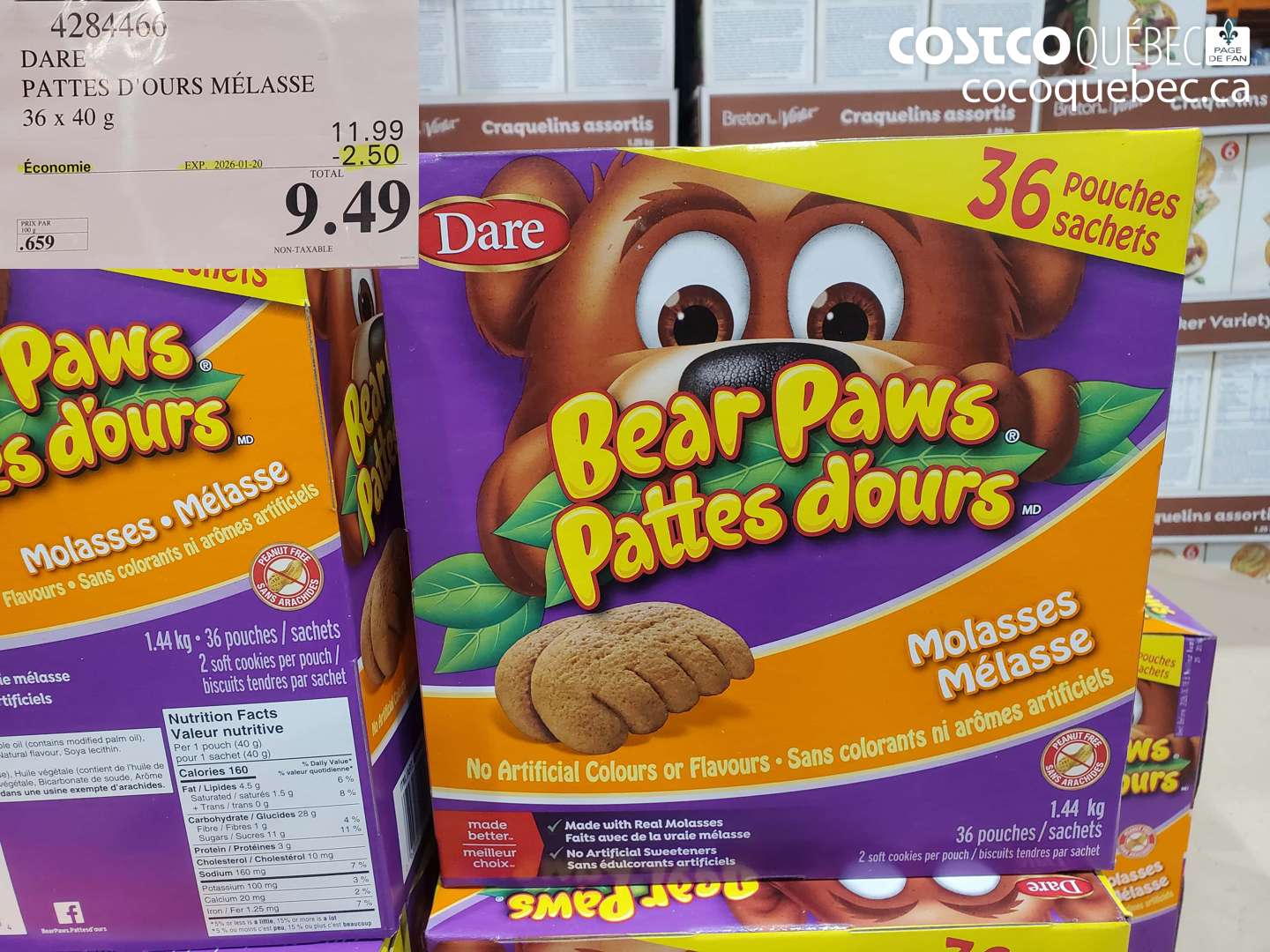 4284466 DARE PATTES D'OURS MÉLASSE 36 x 40 g ($2.50 INSTANT SAVINGS EXPIRES ON 2026-01-20) $9.49