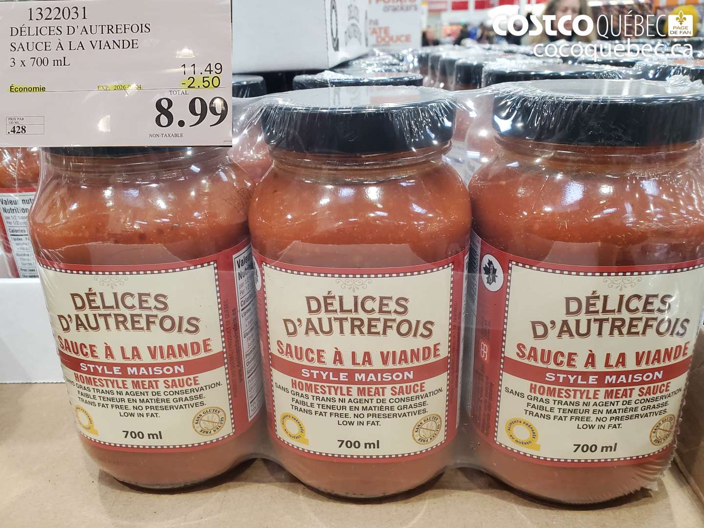 1322031 DÉLICES D'AUTREFOIS SAUCE À LA VIANDE 3 x 700 mL ($2.50 INSTANT SAVINGS EXPIRES ON 2026-01-04) $8.99
