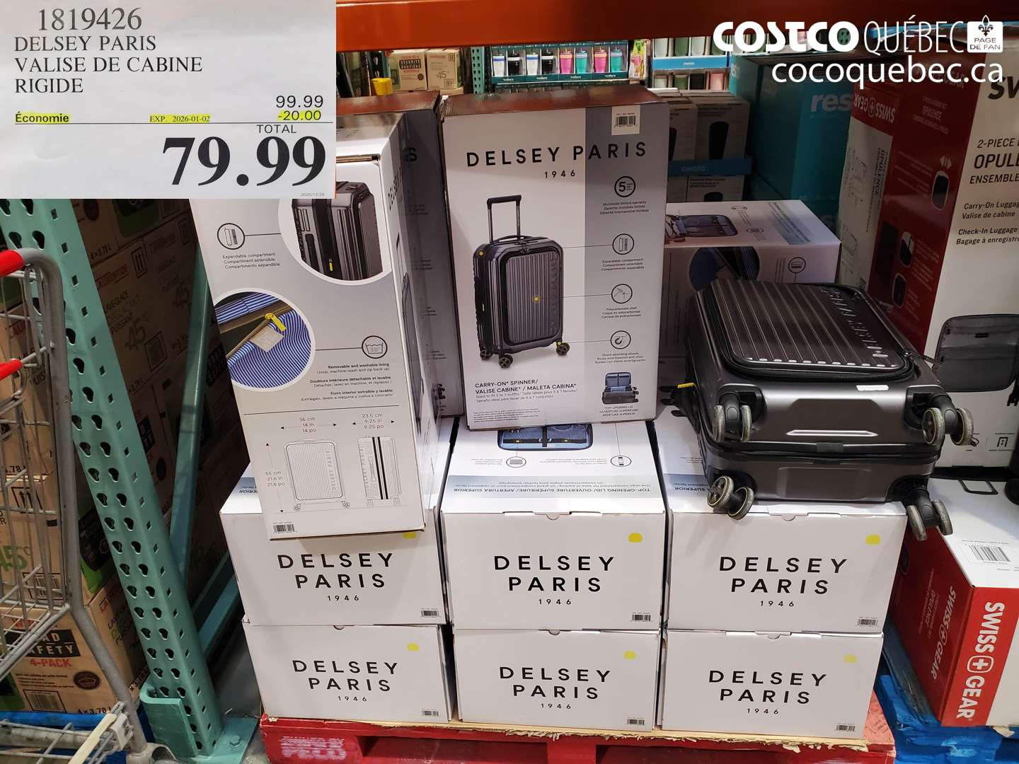 1819426 DELSEY PARIS VALISE DE CABINE RIGIDE ($20.00 INSTANT SAVINGS EXPIRES ON 2026-01-02) $79.99