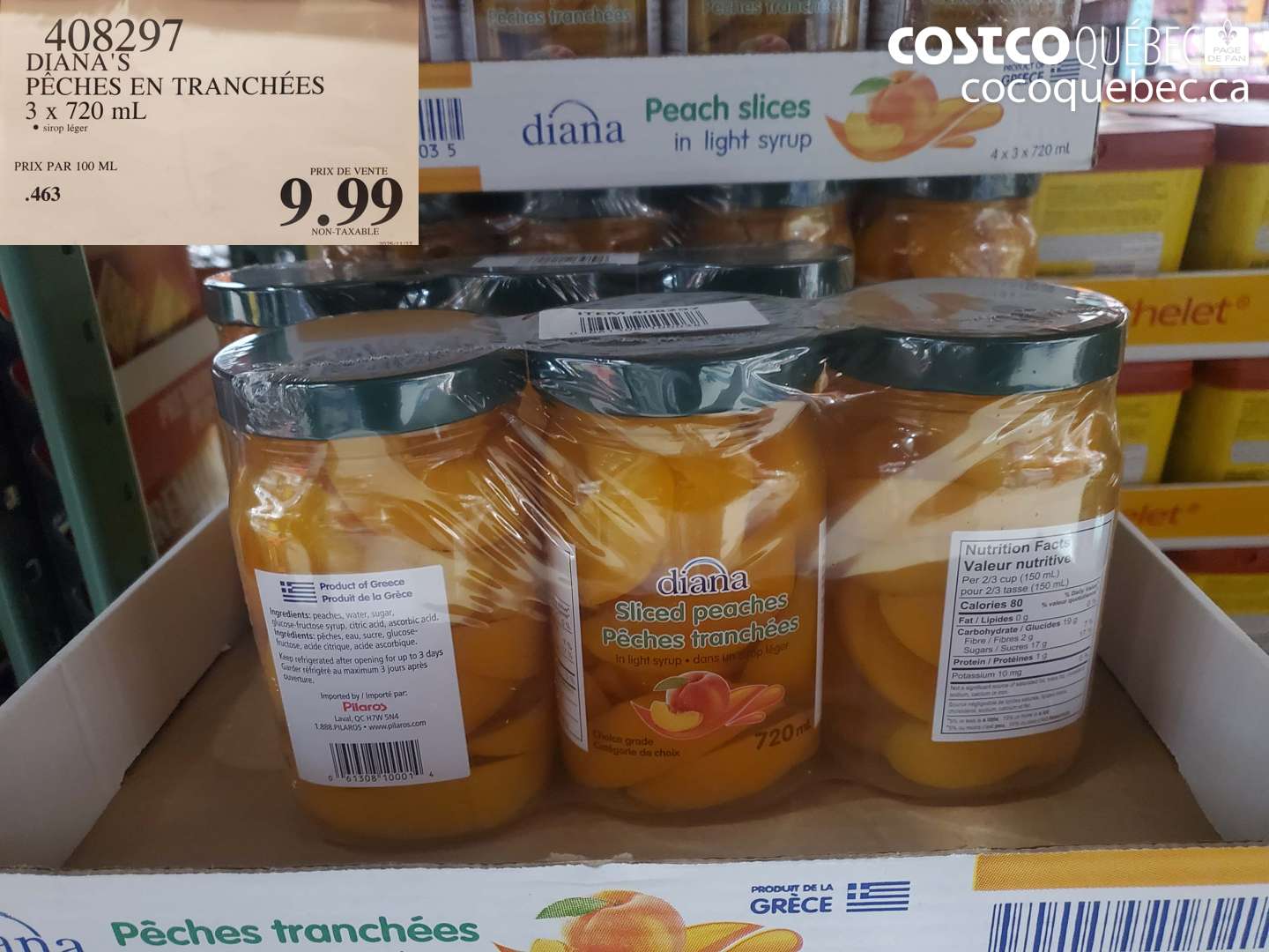 408297 DIANA'S PÊCHES EN TRANCHÉES 3 x 720 ml $9.99