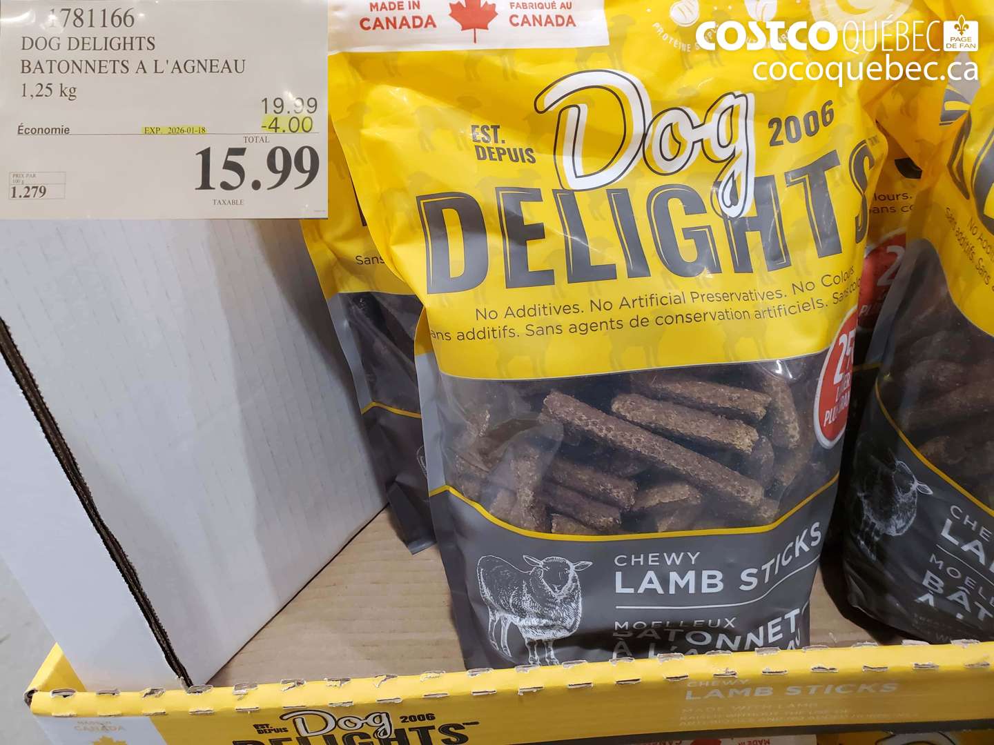 1781166 DOG DELIGHTS BATONNETS A L'AGNEAU 1,25 kg ($4.00 INSTANT SAVINGS EXPIRES ON 2026-01-18) $15.99