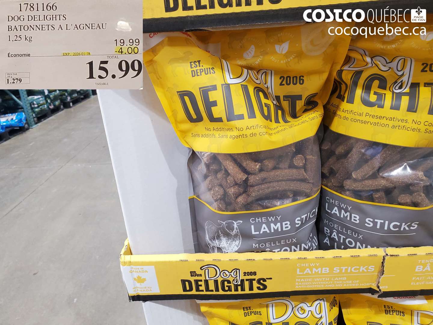 1781166 DOG DELIGHTS BATONNETS A L'AGNEAU 1,25 kg ($4.00 INSTANT SAVINGS EXPIRES ON 2026-01-18) $15.99