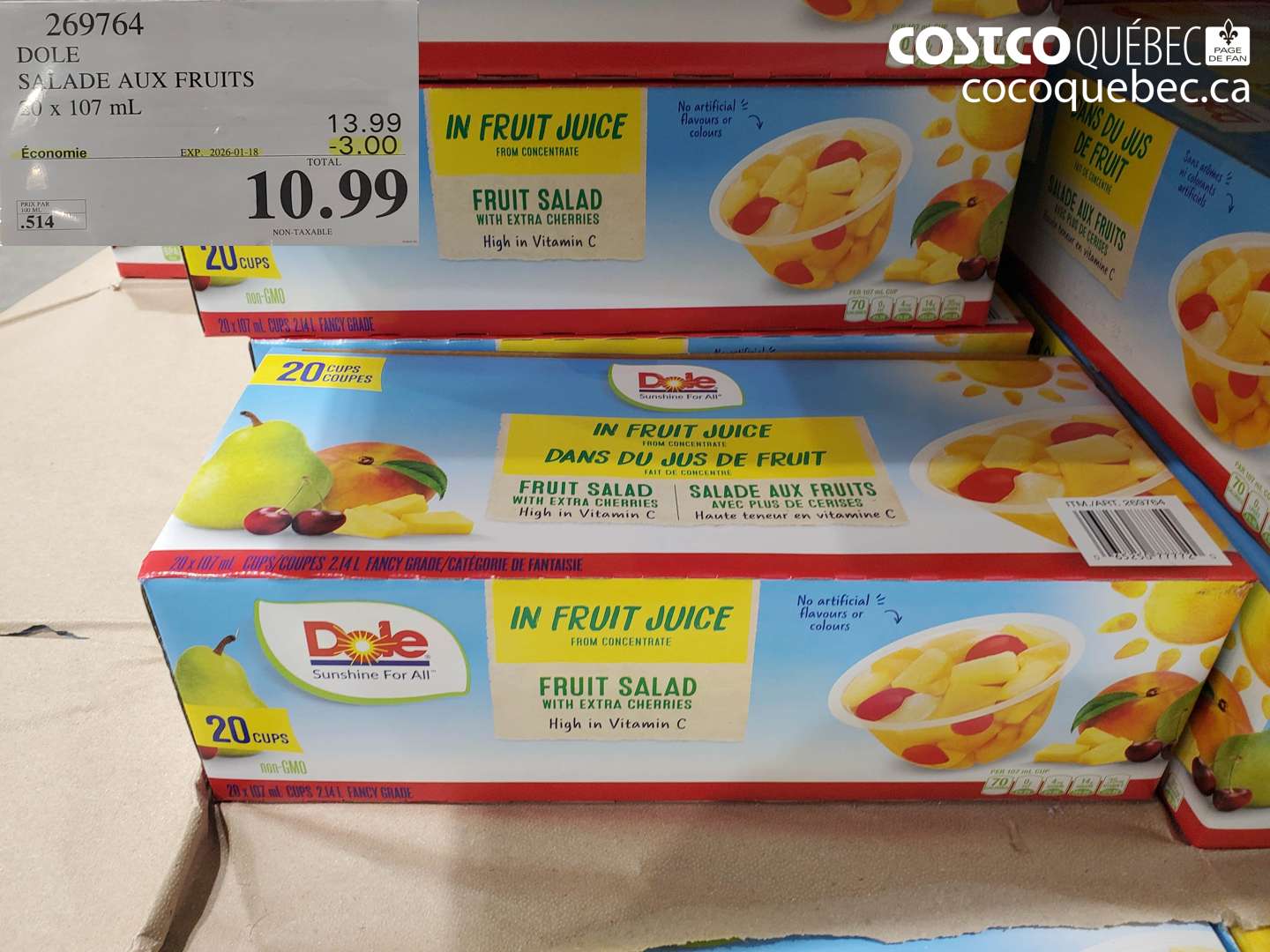 269764 DOLE SALADE AUX FRUITS 20 x 107 mL ($3.00 INSTANT SAVINGS EXPIRES ON 2026-01-18) $10.99
