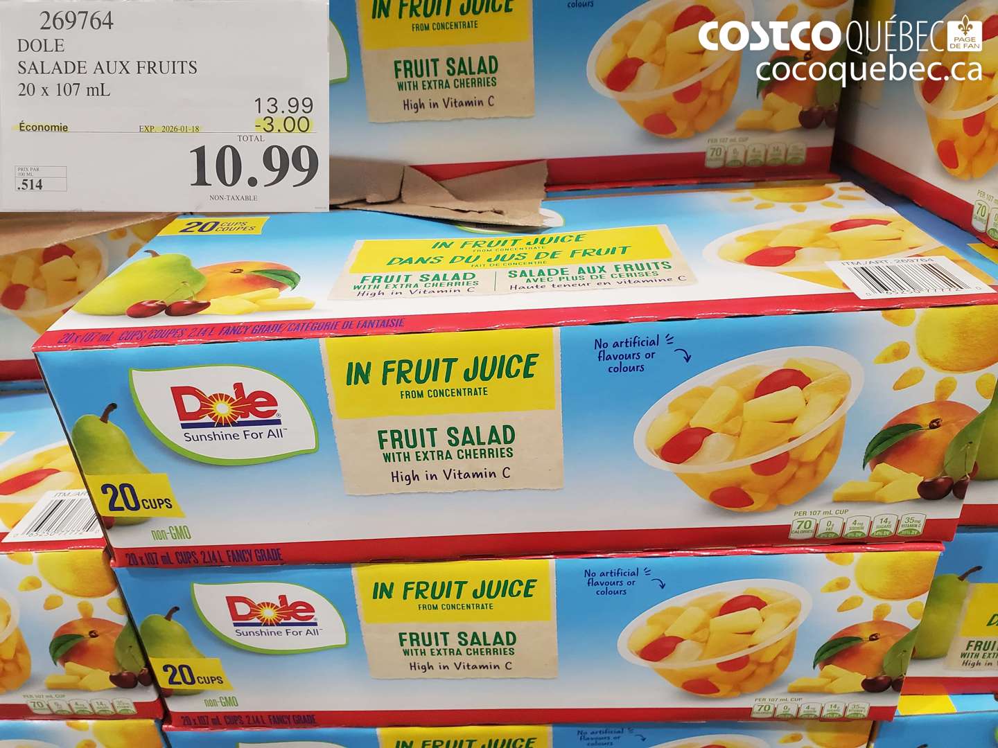 269764 DOLE SALADE AUX FRUITS 20 x 107 mL ($3.00 INSTANT SAVINGS EXPIRES ON 2026-01-18) $10.99