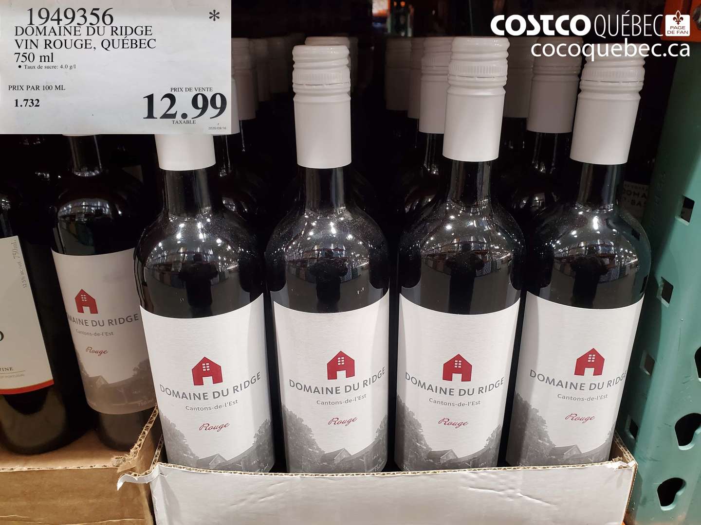 1949356 DOMAINE DU RIDGE VIN ROUGE, QUEBEC 750 ml $12.99