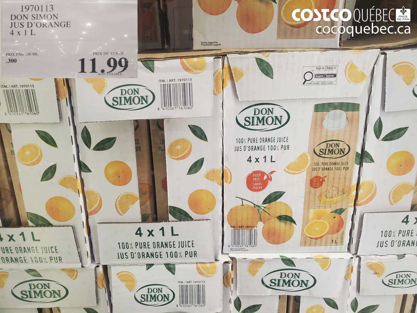 1970113 DON SIMON JUS D'ORANGE 4 x 1 L $11.99