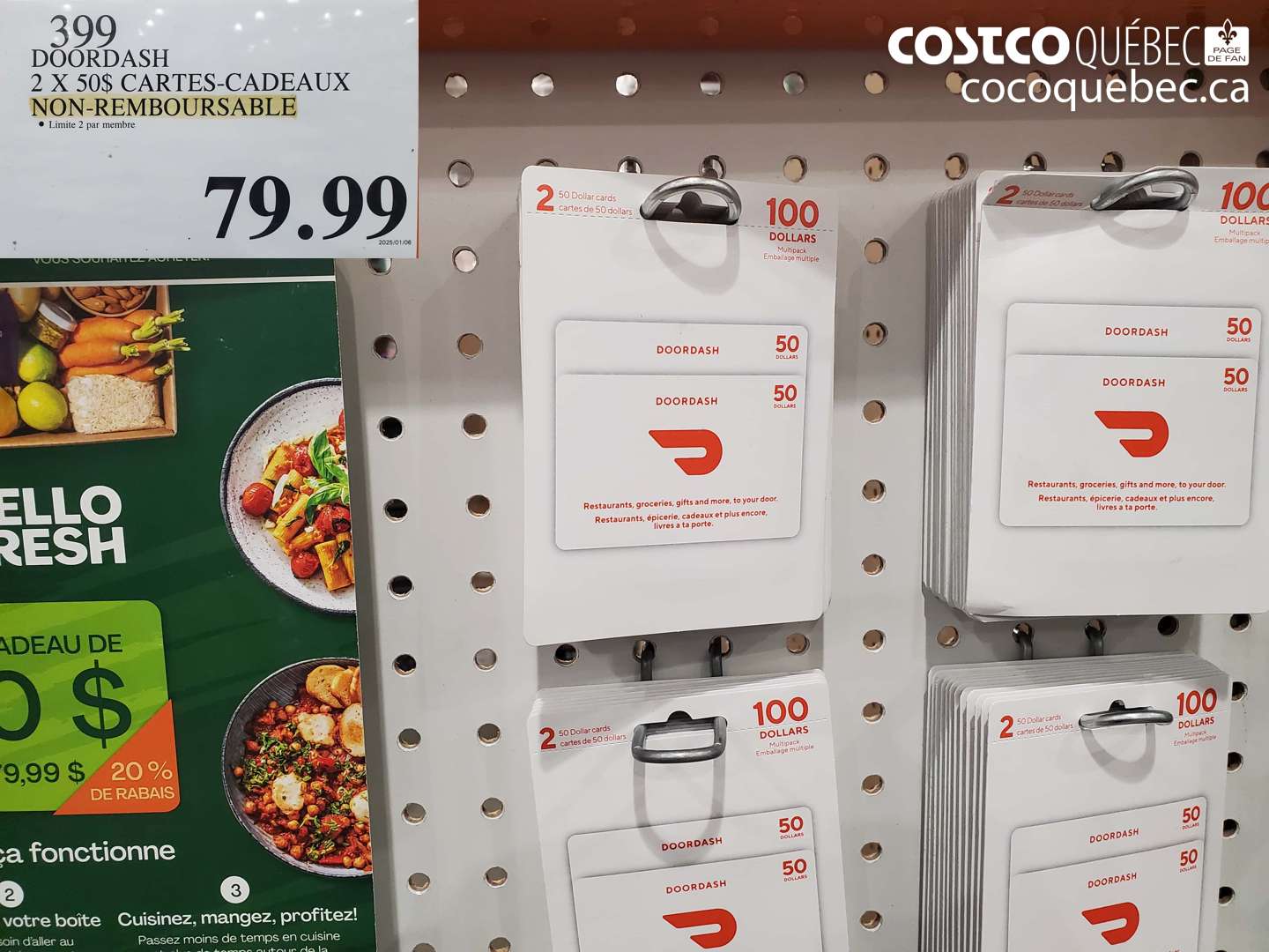 399 DOORDASH 2 X 50$ CARTES-CADEAUX NON- REMBOURSABLE $79.99