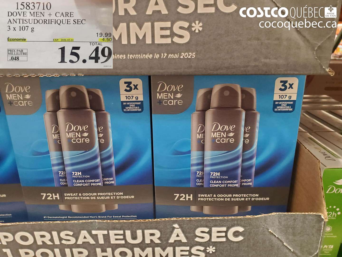 1583710 DOVE MEN + CARE ANTISUDORIFIQUE SEC ($4.50 INSTANT SAVINGS EXPIRES ON 2026-02-01) $15.49