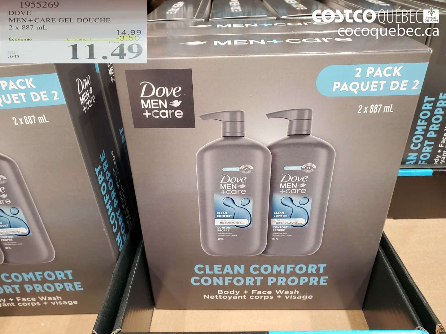 1955269 DOVE MEN + CARE GEL DOUCHE 2 X 887 ML 3.50 OFF (EXPIRES ON 2025-02-15) $14.99