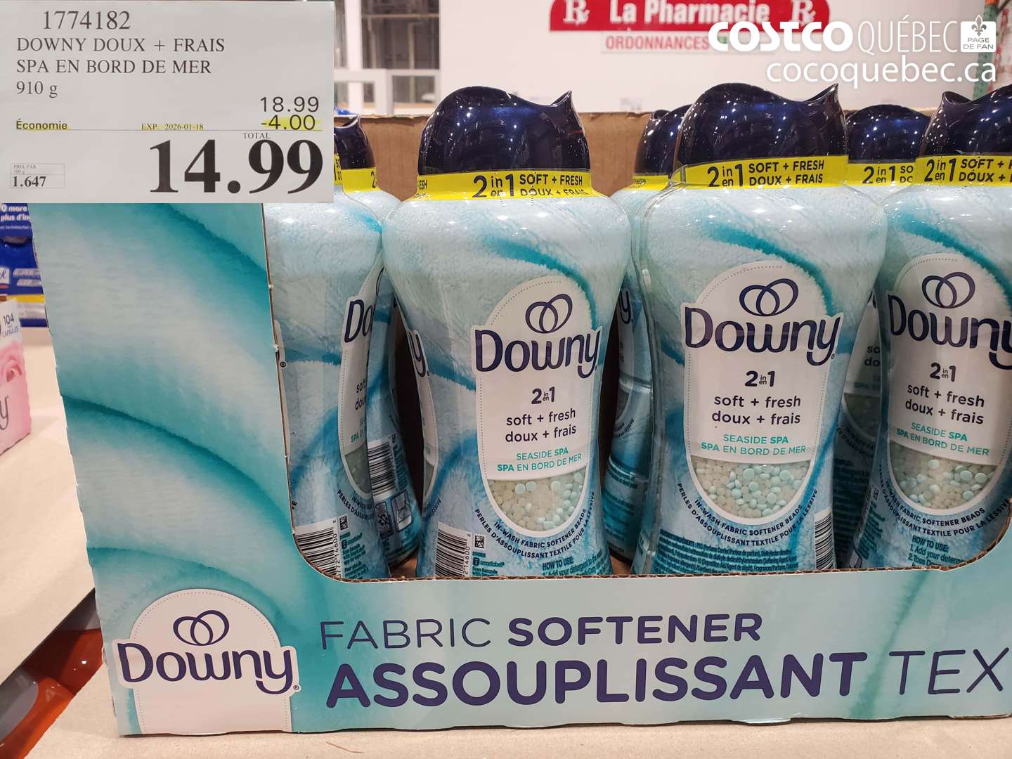 1774182 DOWNY DOUX + FRAIS SPA EN BORD DE MER 910 g ($4.00 INSTANT SAVINGS EXPIRES ON 2026-01-18) $14.99