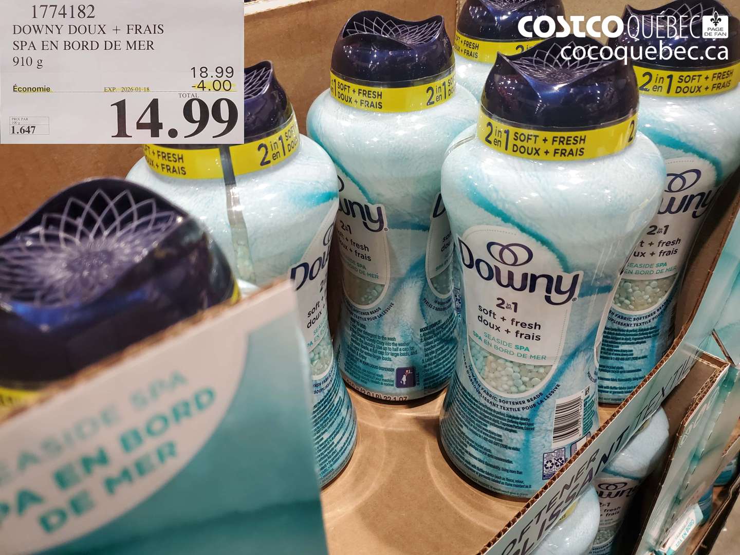 1774182 DOWNY DOUX + FRAIS SPA EN BORD DE MER 910 g ($4.00 INSTANT SAVINGS EXPIRES ON 2026-01-18) $14.99