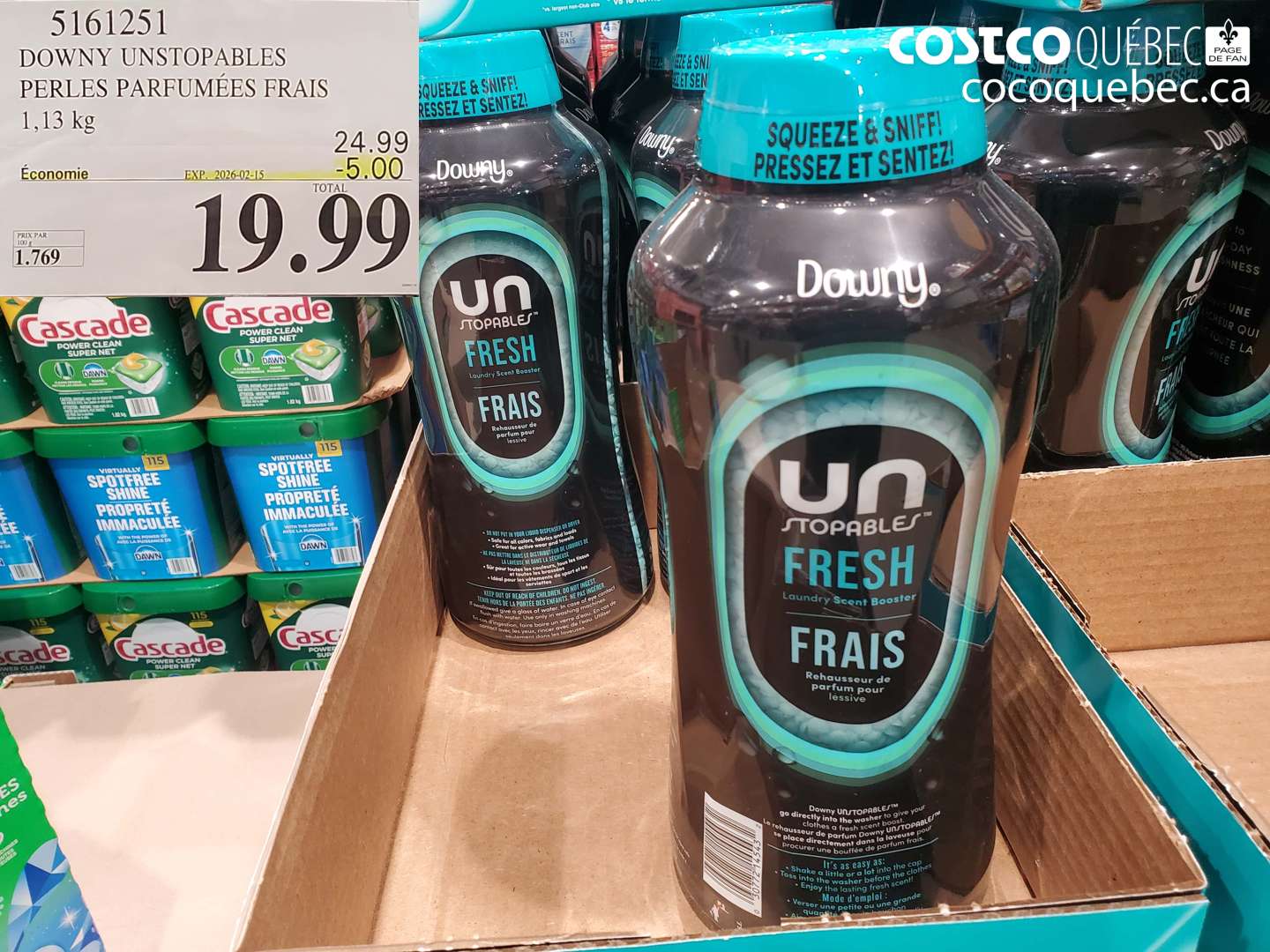 5161251 DOWNY UNSTOPABLES PERLES PARFUMEES FRAIS 1,13KG ($5.00 INSTANT SAVINGS EXPIRES ON 2026-02-15) $19.99