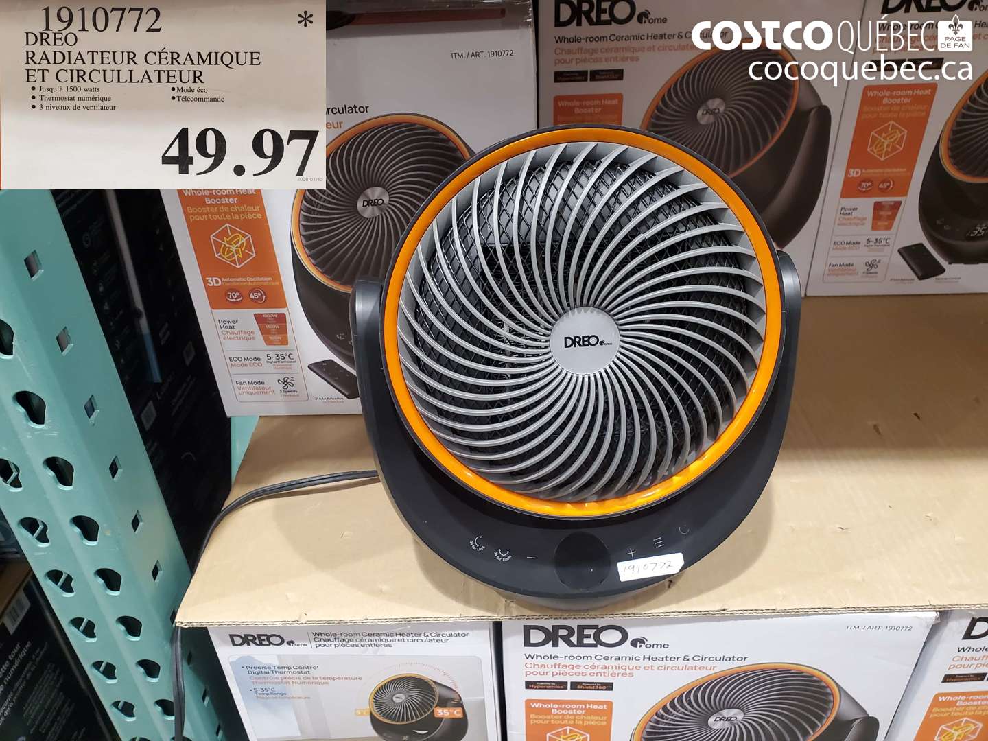 1910772 DREO RADIATEUR CÉRAMIQUE ET CIRCULATEUR $49.97