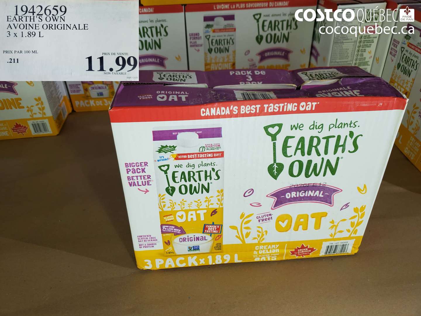 1942659 EARTH'S OWN AVOINE ORIGINALE 3 x 1.89 L $11.99