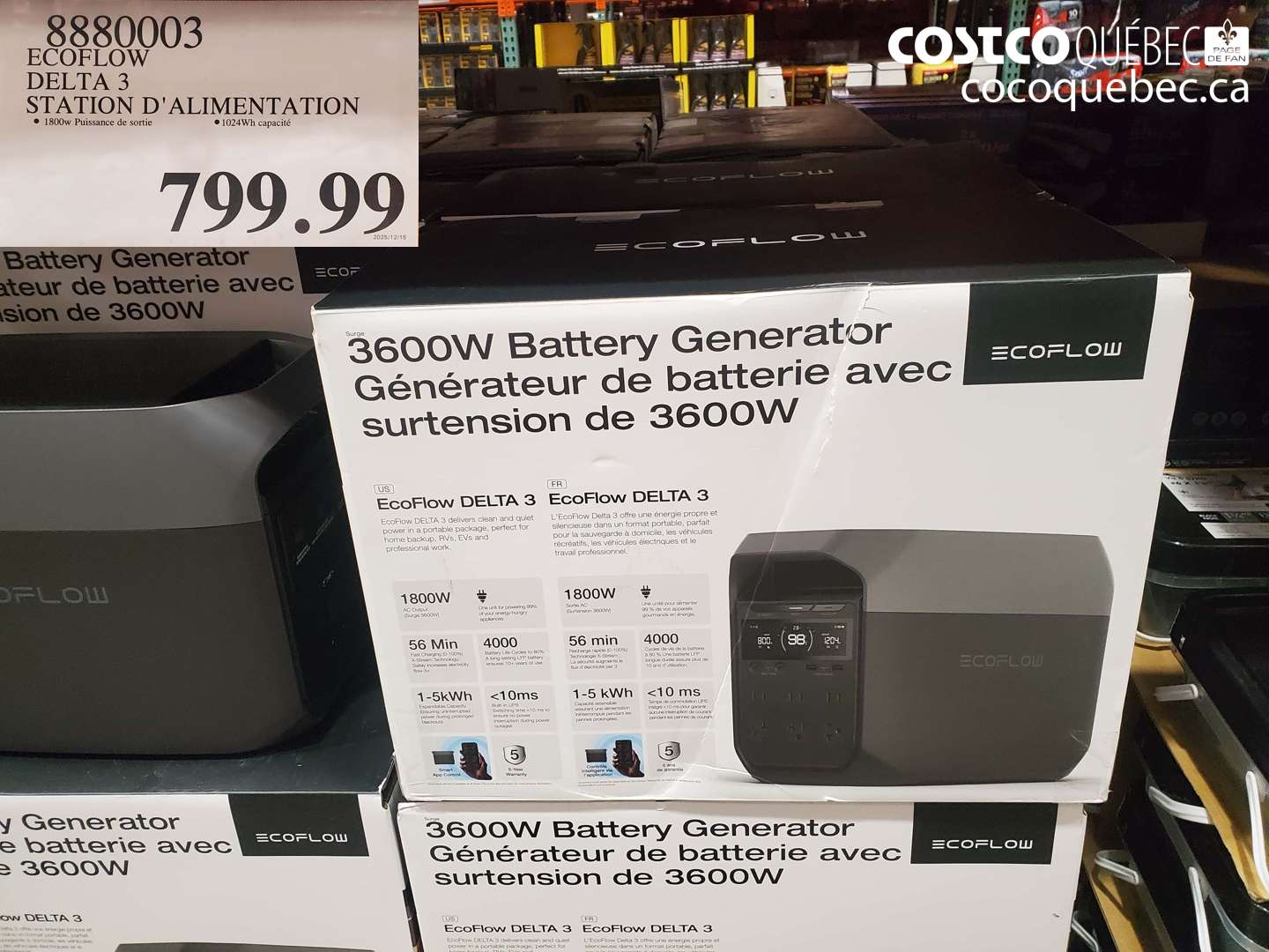 8880003 ECOFLOW DELTA 3 STATION D'ALIMENTATION $799.99