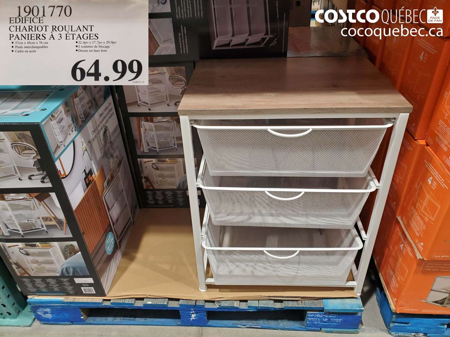 1901770 EDIFICE CHARIOT ROULANT PANIERS A 3 ETAGES $64.99